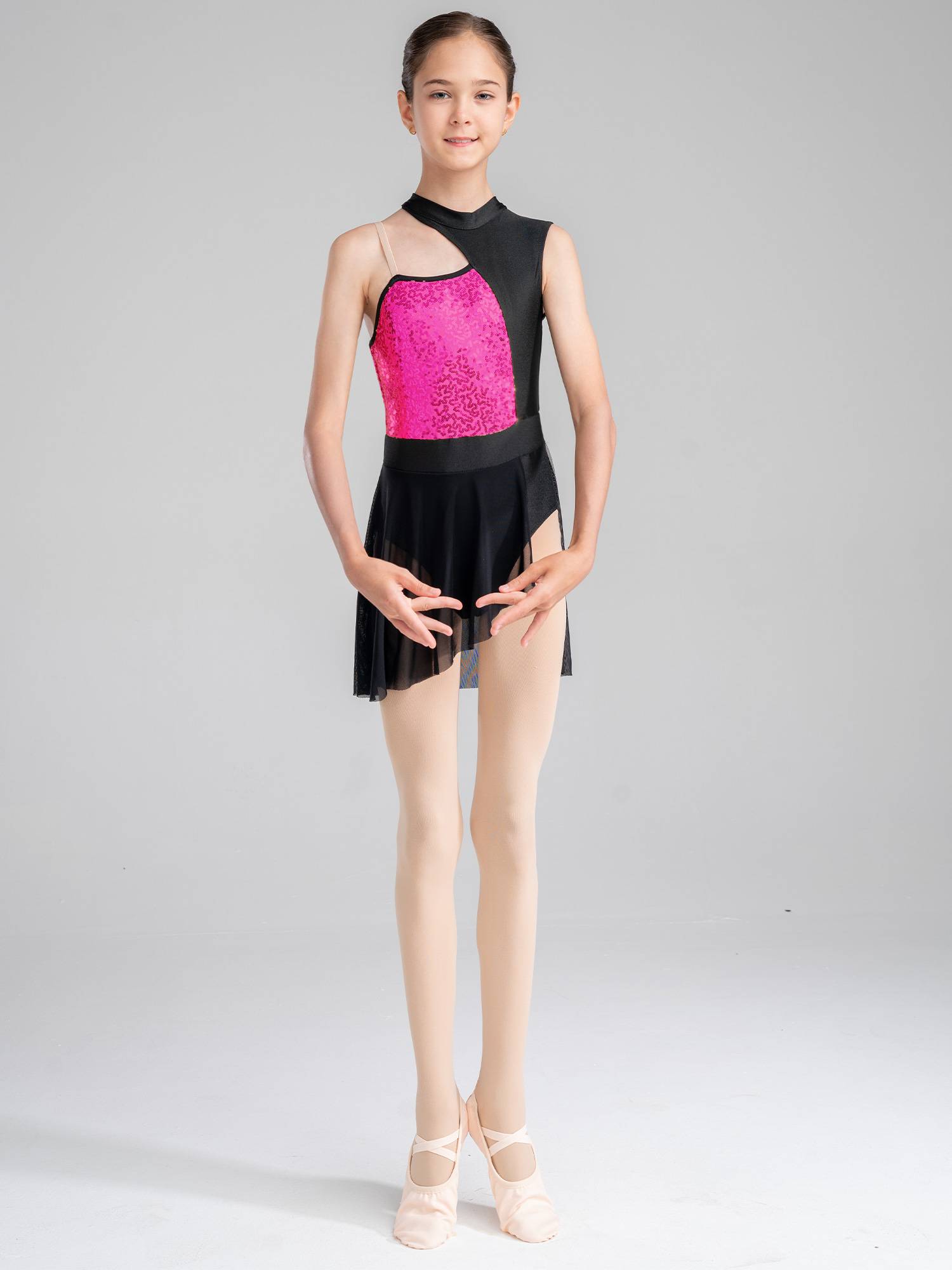 Kids Girls Sleeveless Sequins Mesh Lyrical Contemporary Dance Dress