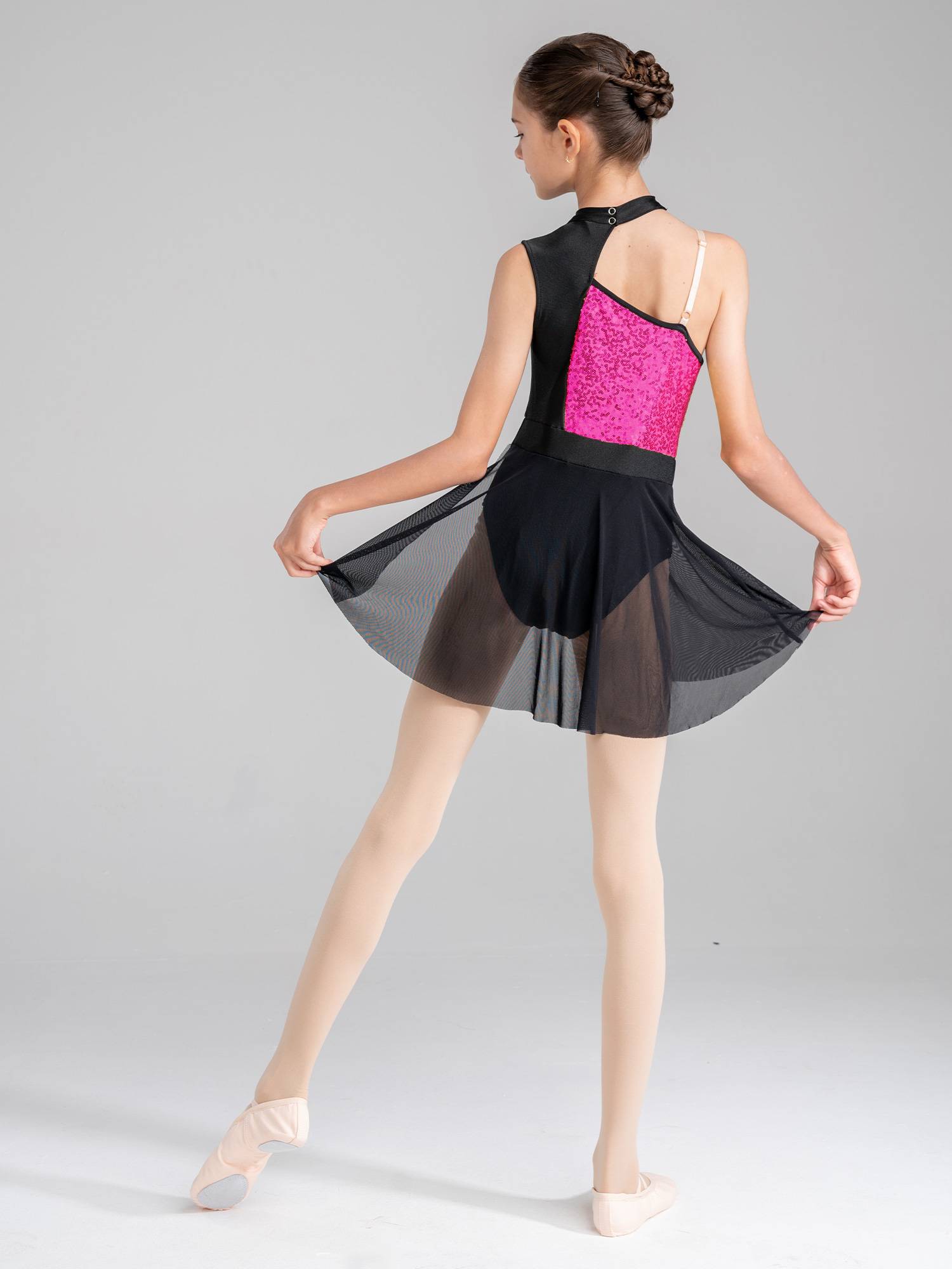Kids Girls Sleeveless Sequins Mesh Lyrical Contemporary Dance Dress