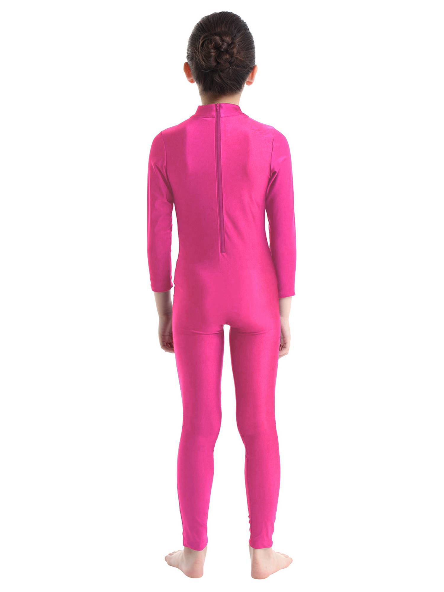 Kids Girls Long Sleeves Zippered Dancewear Gymnastics Unitard