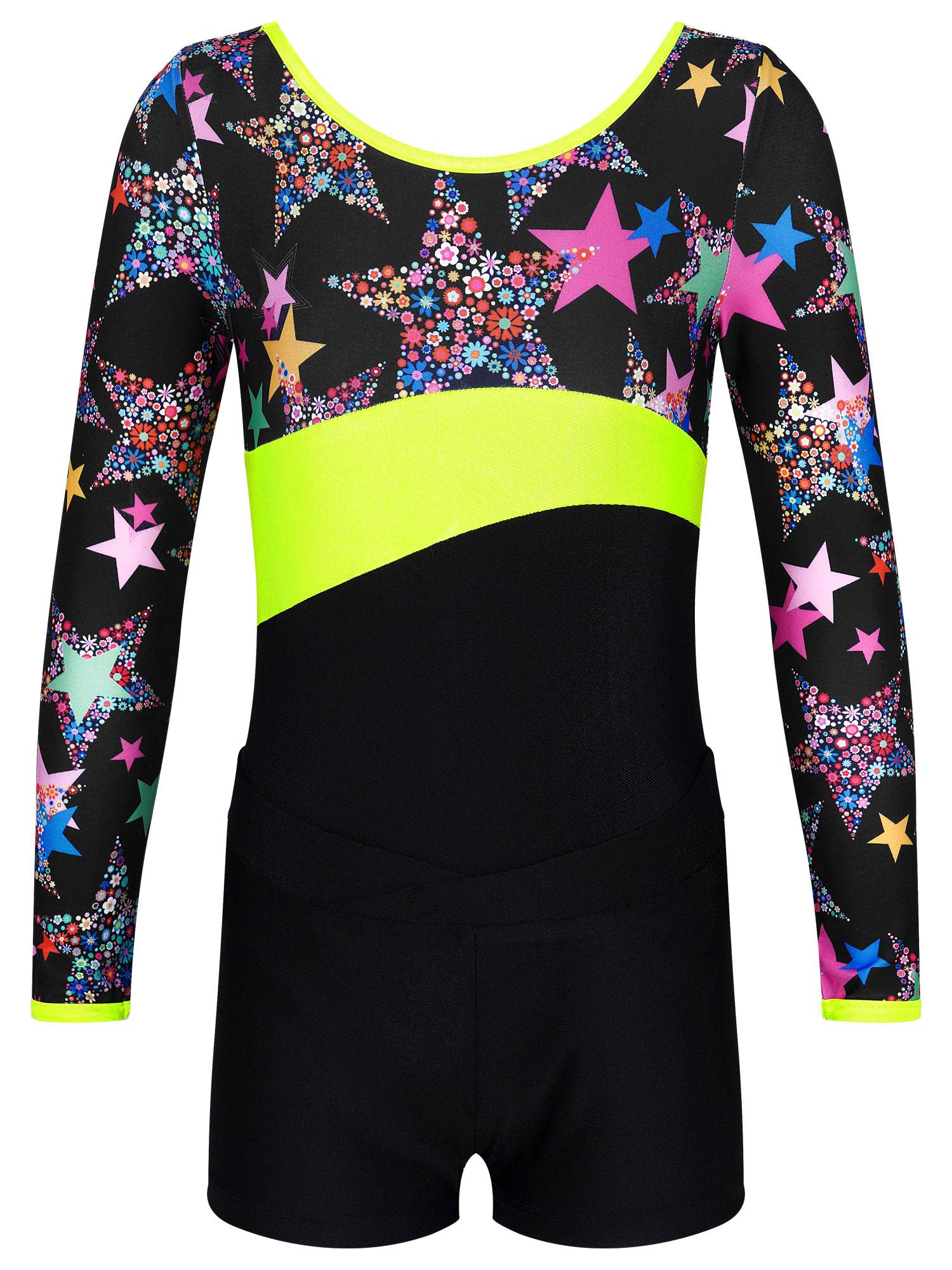 Kids Girls Long Sleeve Printed Leotard with Shorts Sports Sets