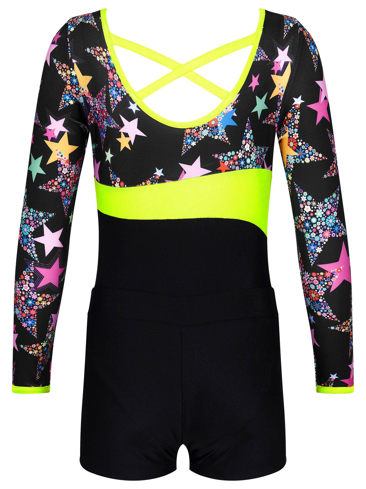 Kids Girls Long Sleeve Printed Leotard with Shorts Sports Sets