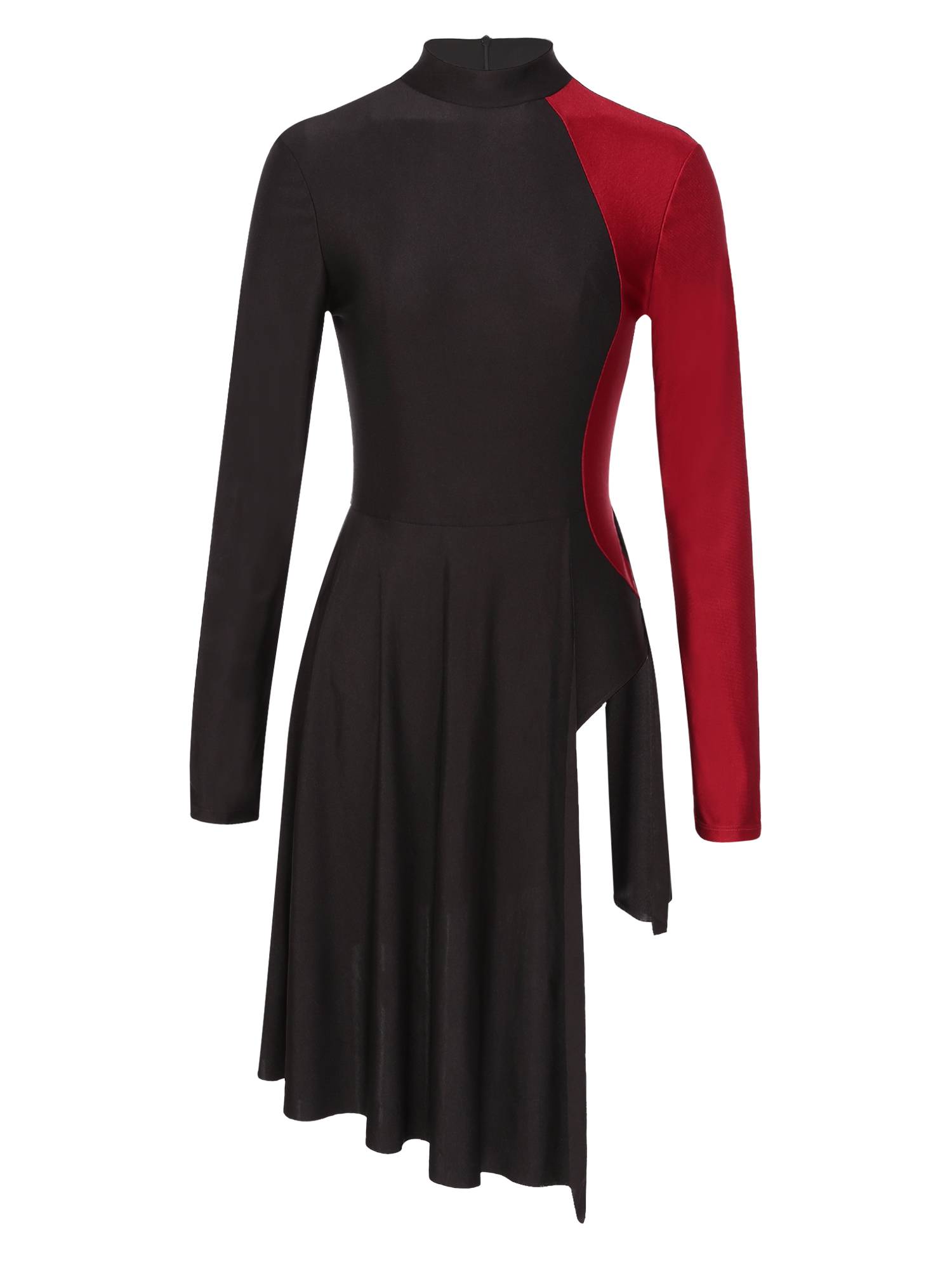 Women Color Block Long Sleeve Lyrical Dance Leotard Dress