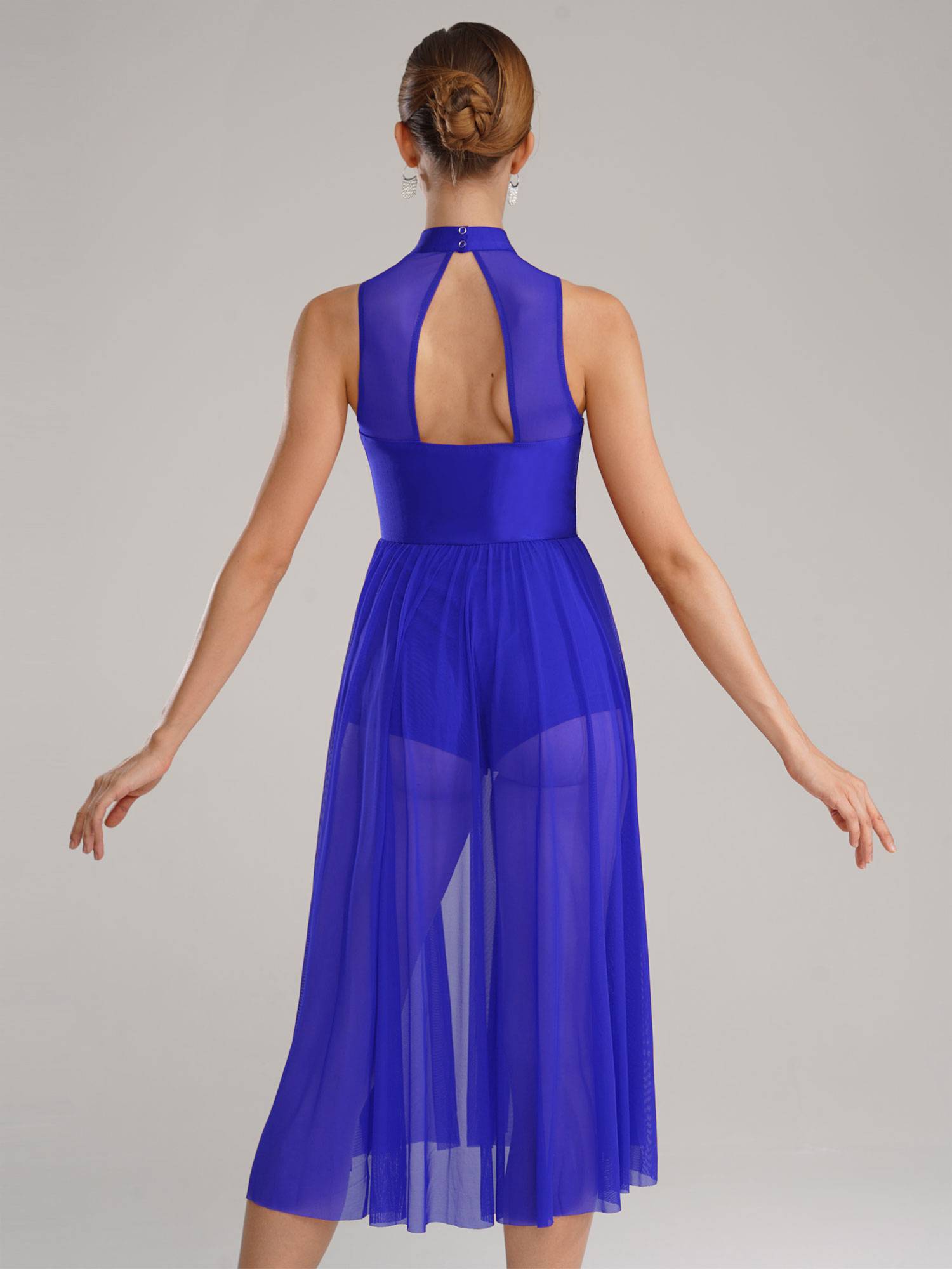 Women Sleeveless Sparkly Rhinestone Side Split Lyrical Dance Dresses