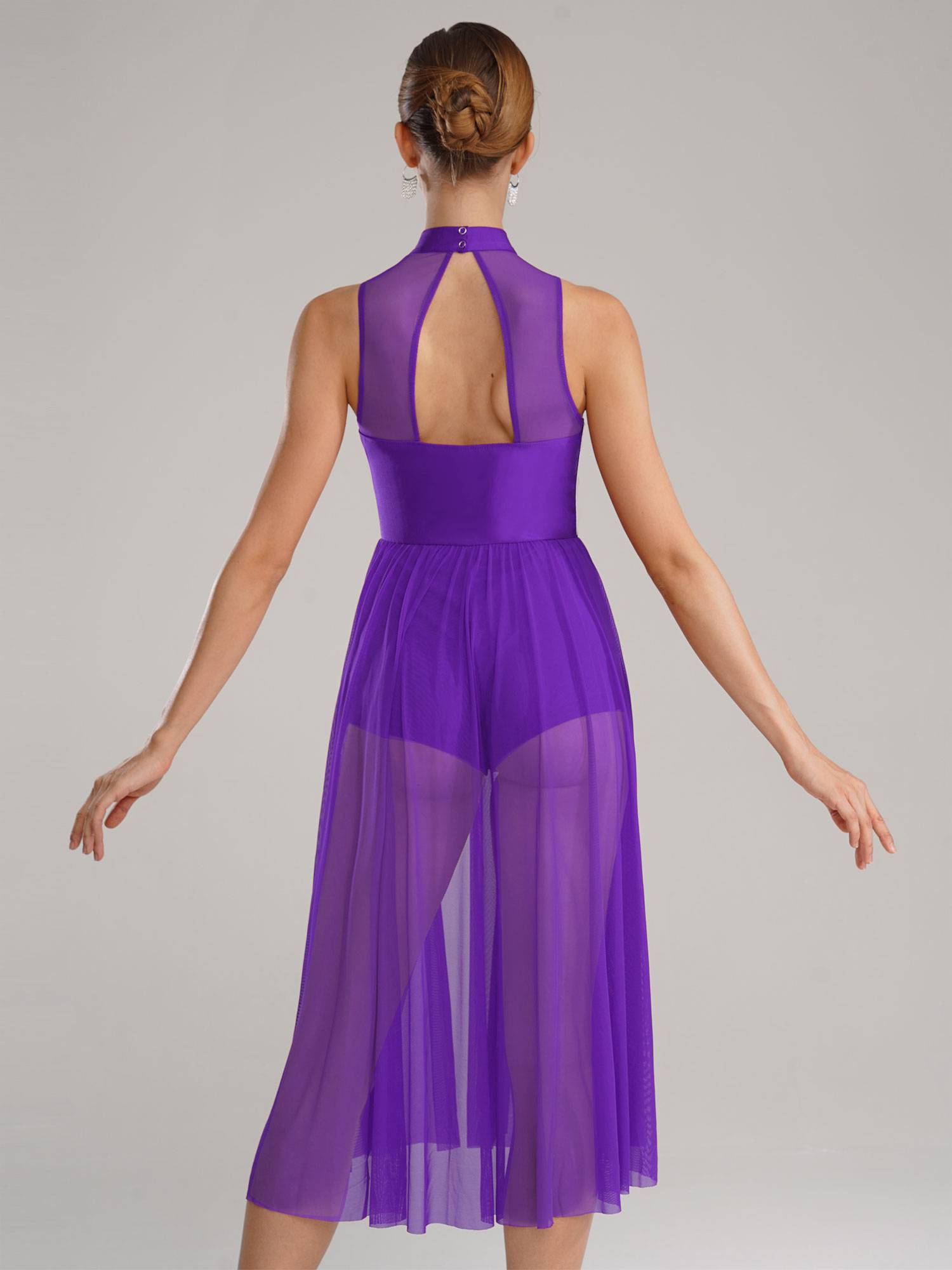 Women Sleeveless Sparkly Rhinestone Side Split Lyrical Dance Dresses