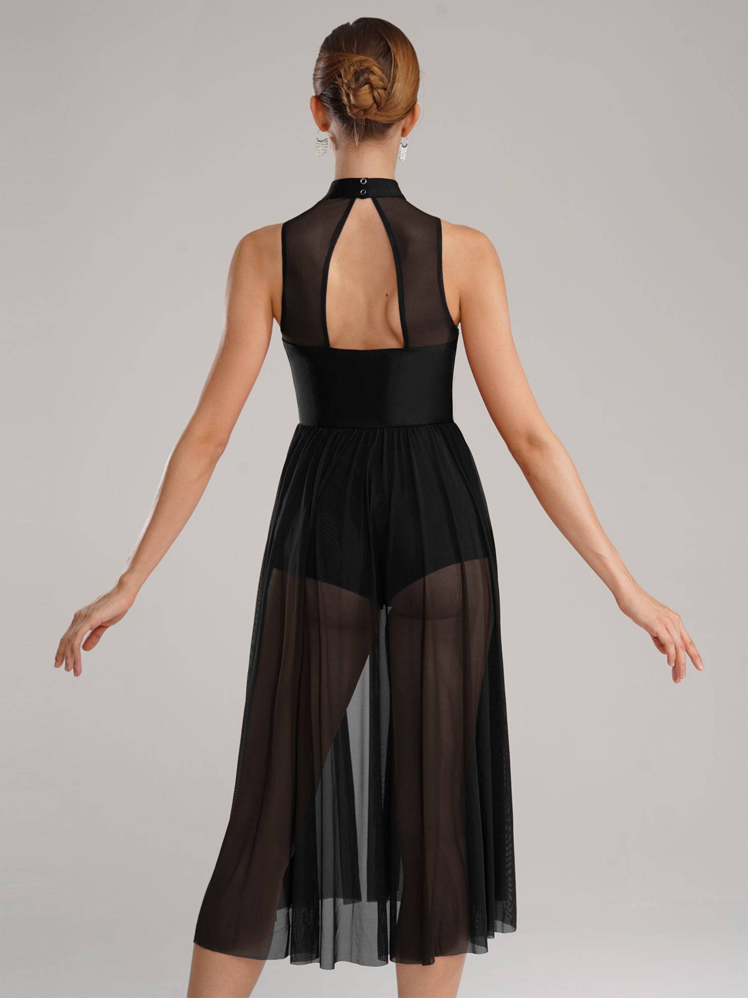 Women Sleeveless Sparkly Rhinestone Side Split Lyrical Dance Dresses