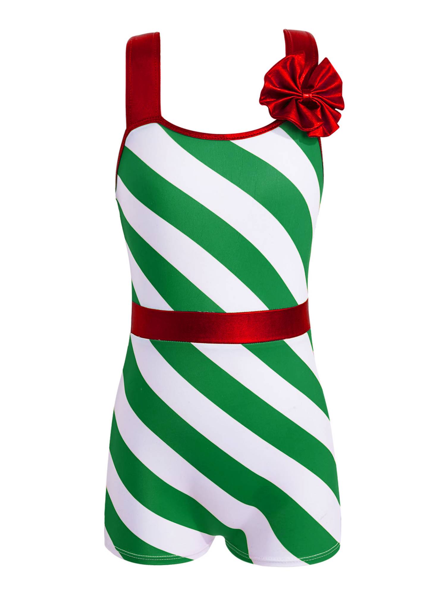 Kids Girls Christmas Sleeveless Stripes Print High Waist Tank Jumpsuit