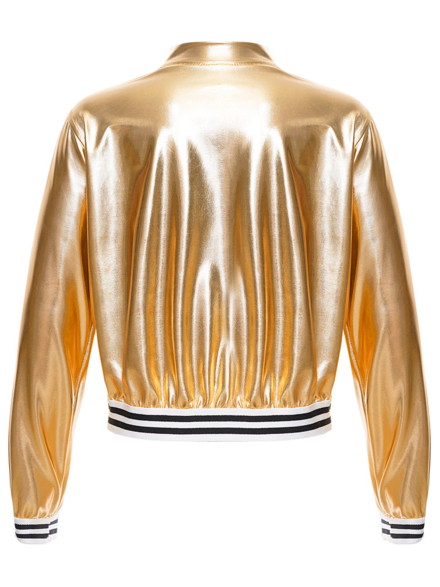 Kids Girls Glossy Long Sleeve Zipper Jacket Coat