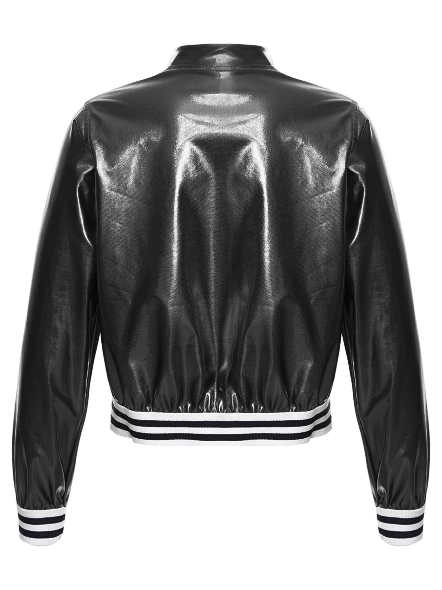 Kids Girls Glossy Long Sleeve Zipper Jacket Coat