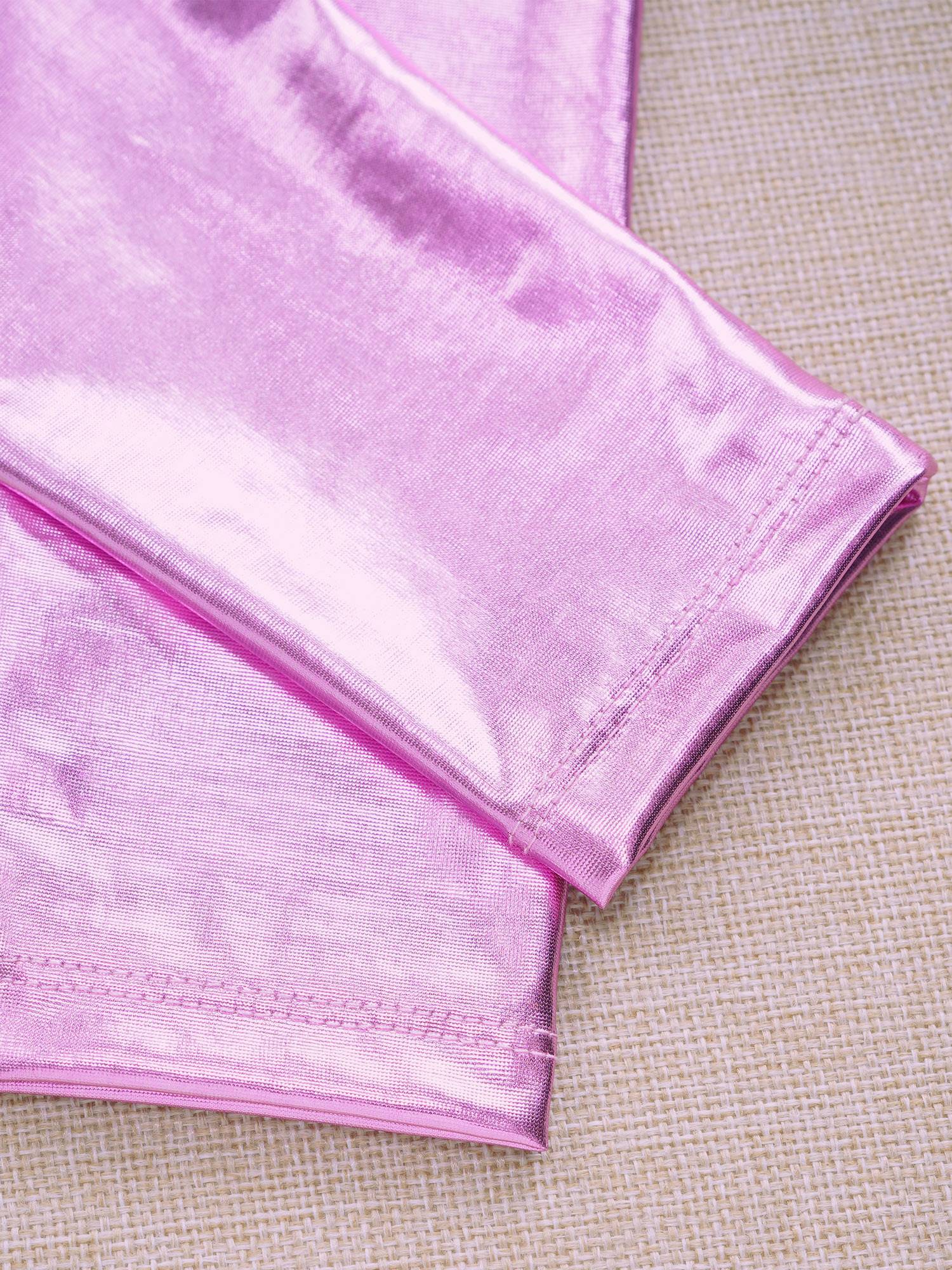 Kids Girls 2pcs Long Sleeve Leotard with Metallic Shiny Leggings Sets