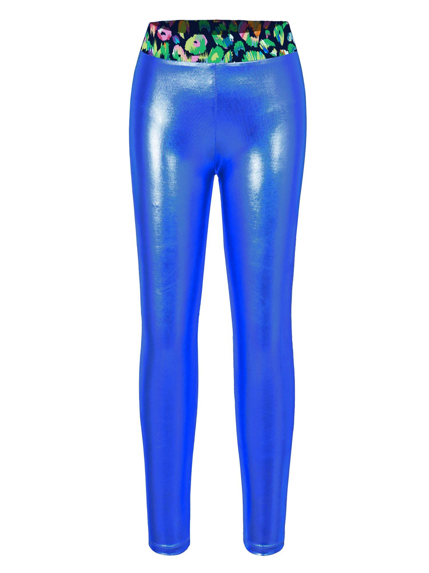 Kids Girls 2pcs Long Sleeve Leotard with Metallic Shiny Leggings Sets