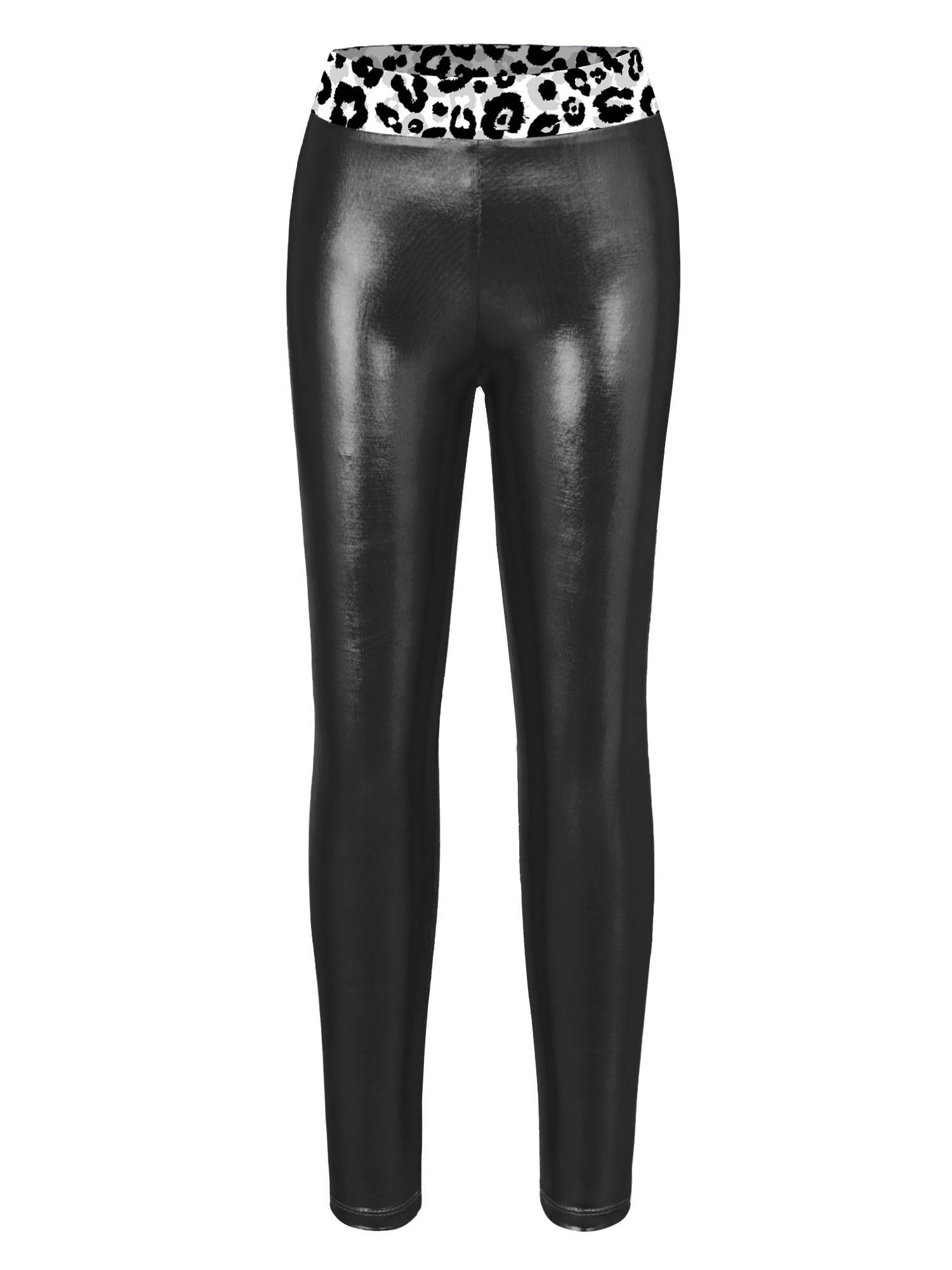 Kids Girls 2pcs Long Sleeve Leotard with Metallic Shiny Leggings Sets