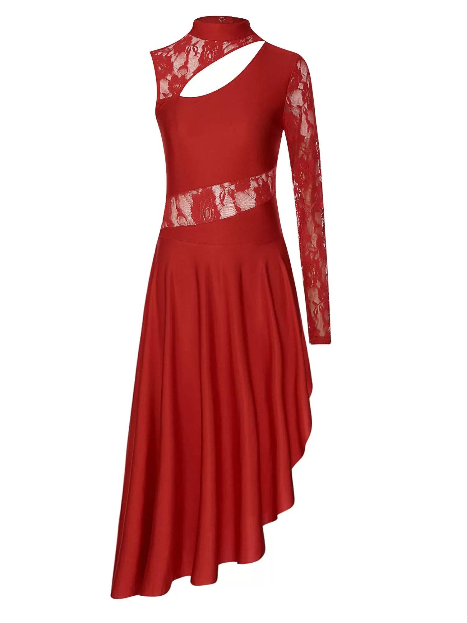 Women One Shoulder Lace and Mesh Side Slit Lyrical Dresses