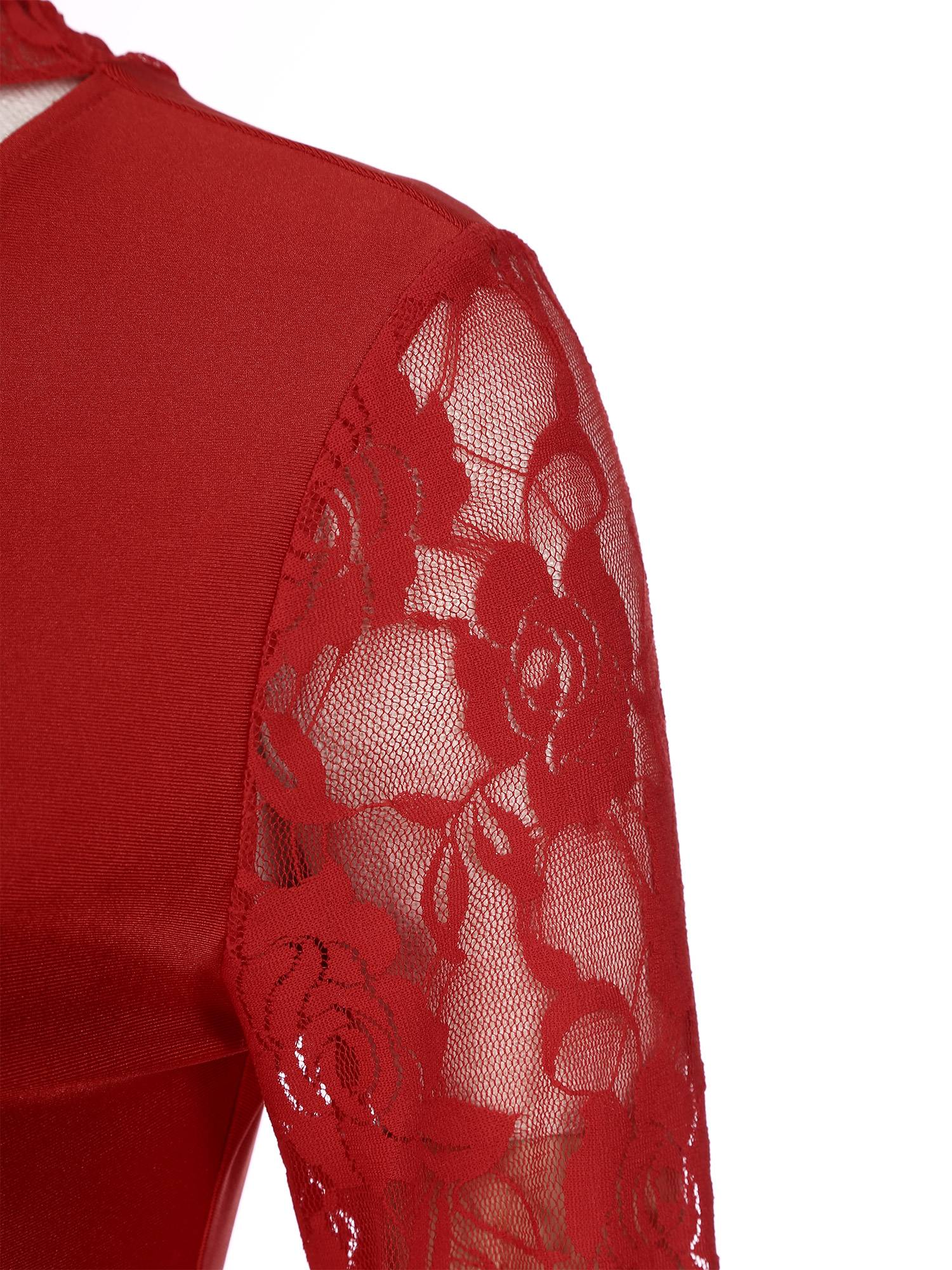 Women One Shoulder Lace and Mesh Side Slit Lyrical Dresses