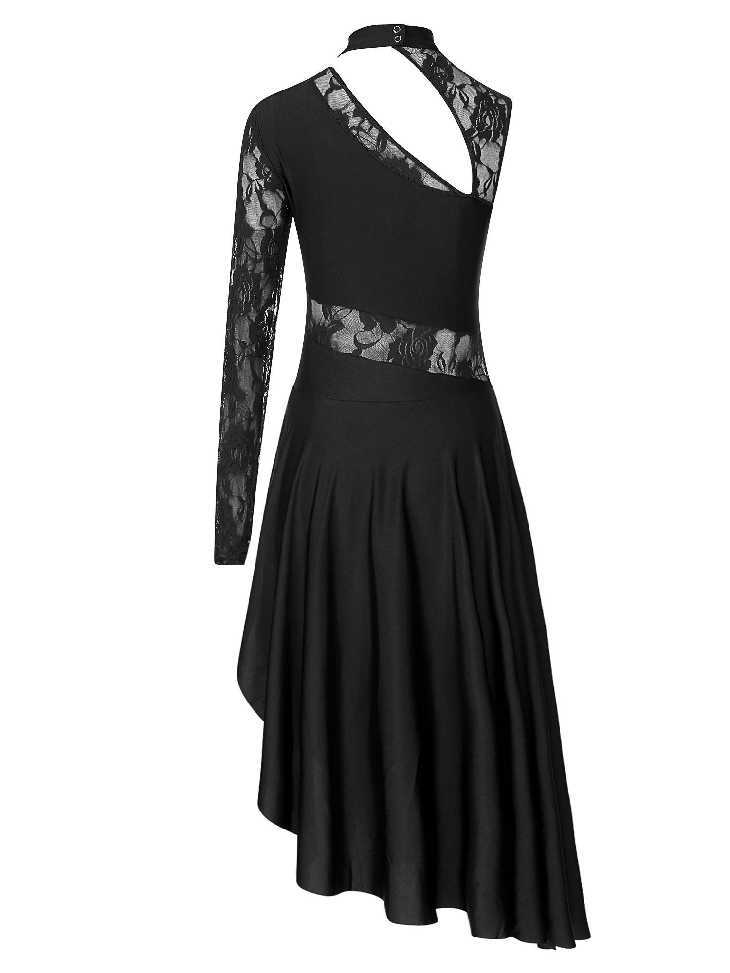 Women One Shoulder Lace and Mesh Side Slit Lyrical Dresses