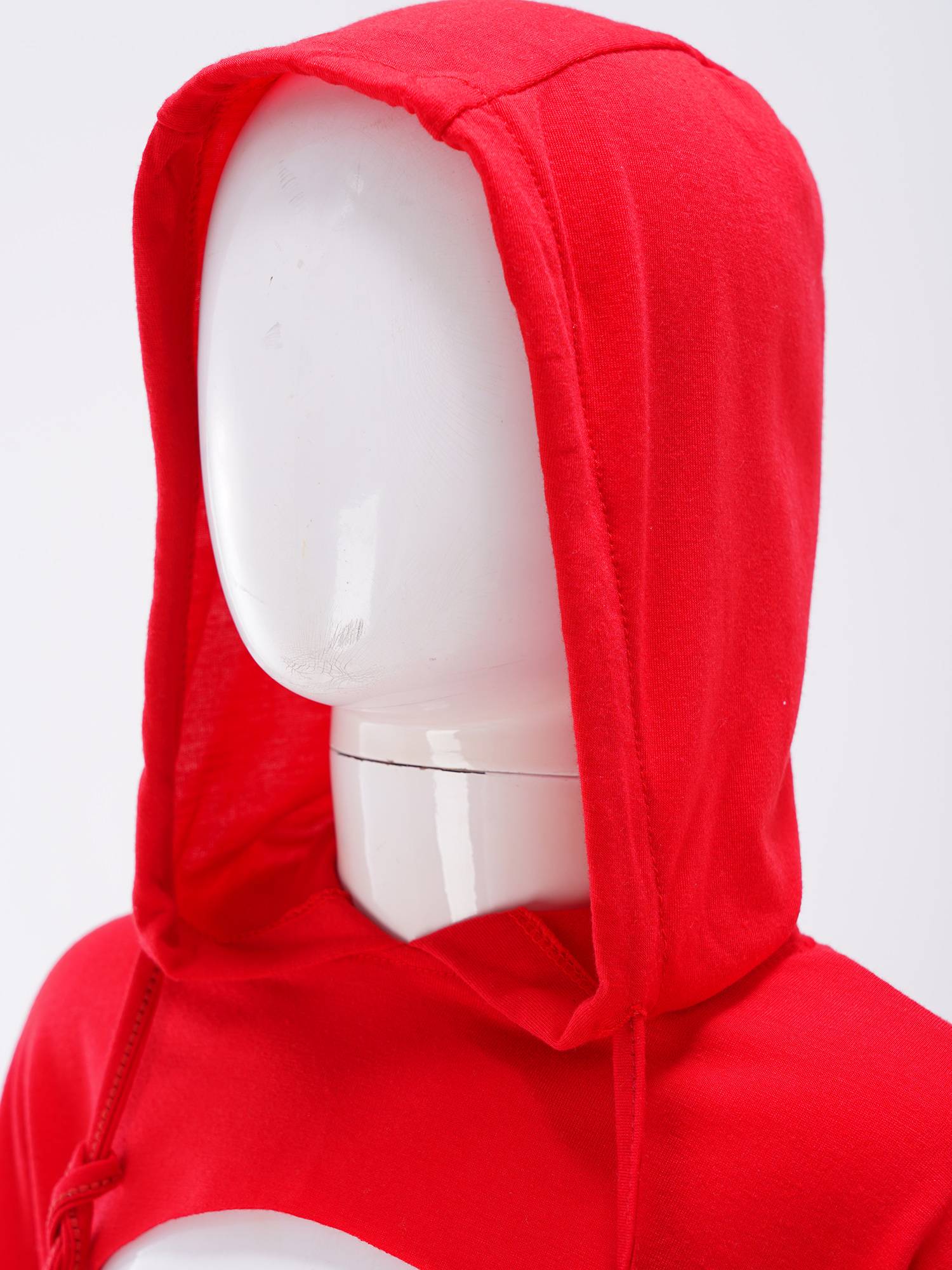 Kids Girls Drawstring Hooded Crop Top Mesh Sleeve Hoodie
