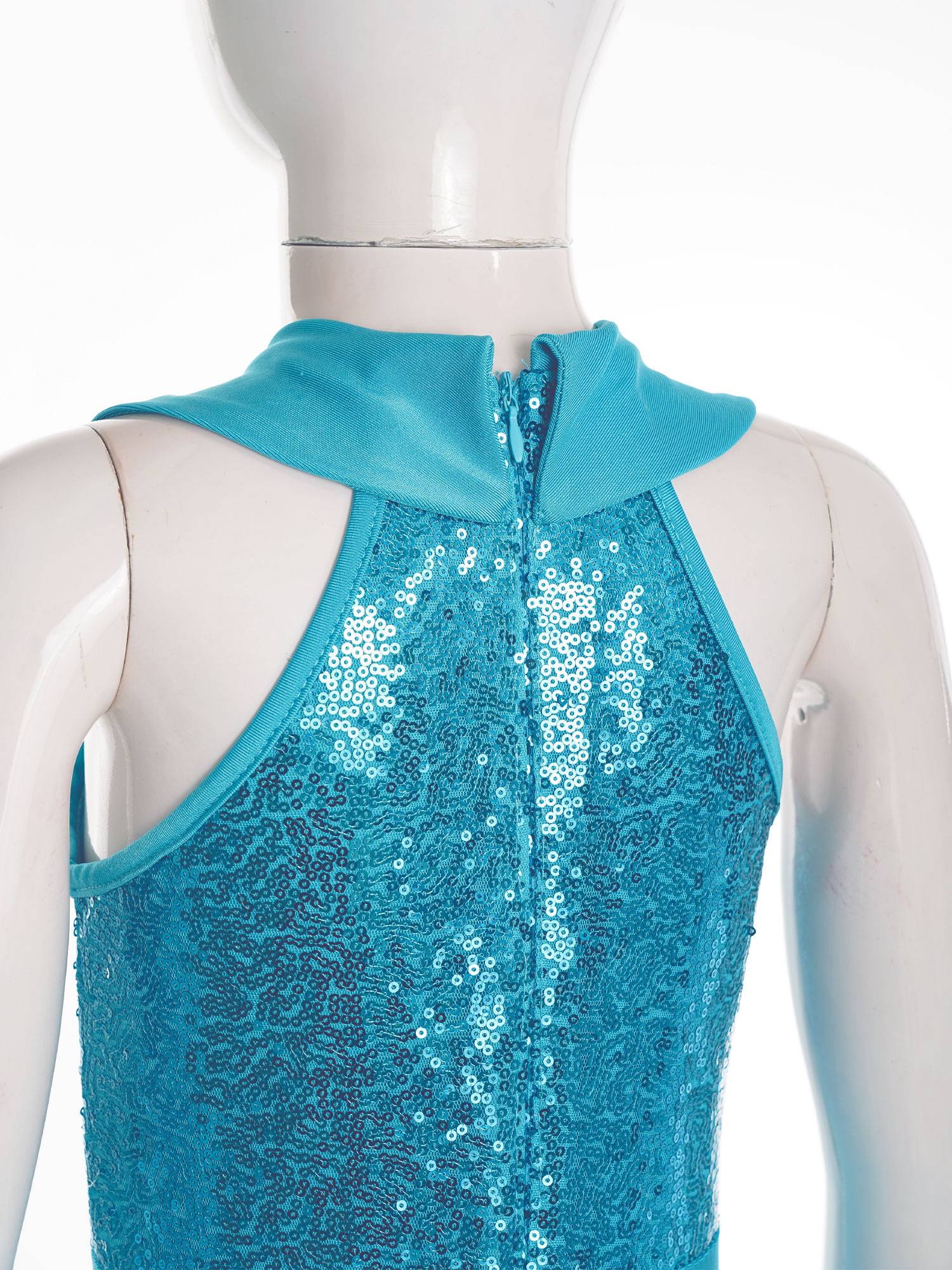 Kids Girls Sleeveless Sequins Tiered Bell-bottom Jazz Dance Unitards