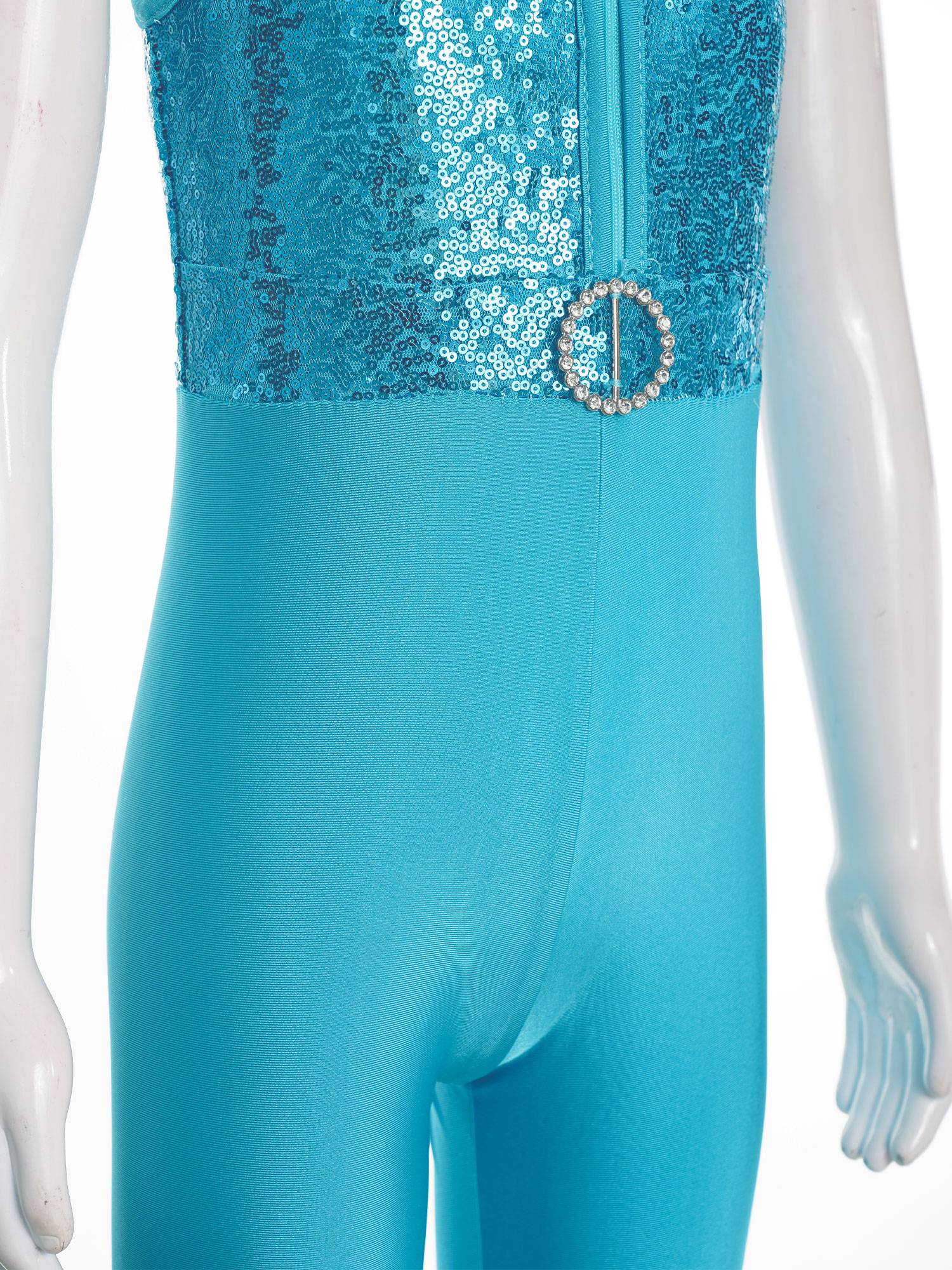 Kids Girls Sleeveless Sequins Tiered Bell-bottom Jazz Dance Unitards