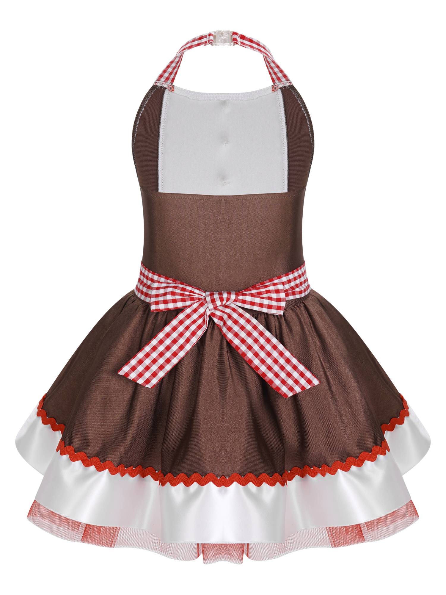 Kids Girls Halter Neck Christmas Gingerbread Dress with Removable Apron