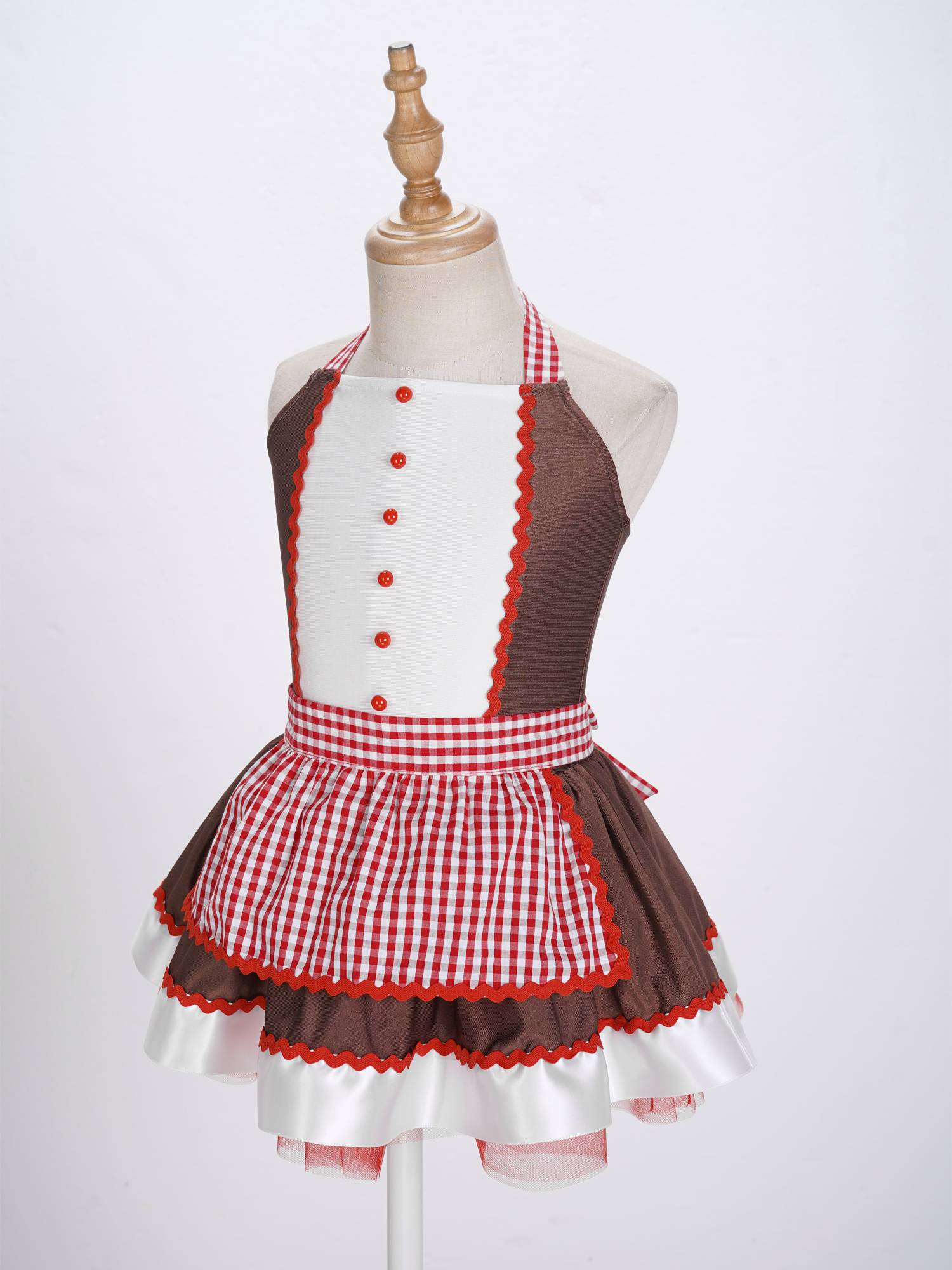 Kids Girls Halter Neck Christmas Gingerbread Dress with Removable Apron