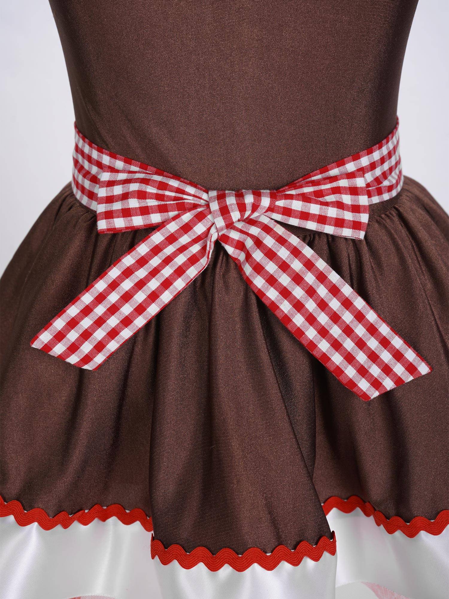 Kids Girls Halter Neck Christmas Gingerbread Dress with Removable Apron