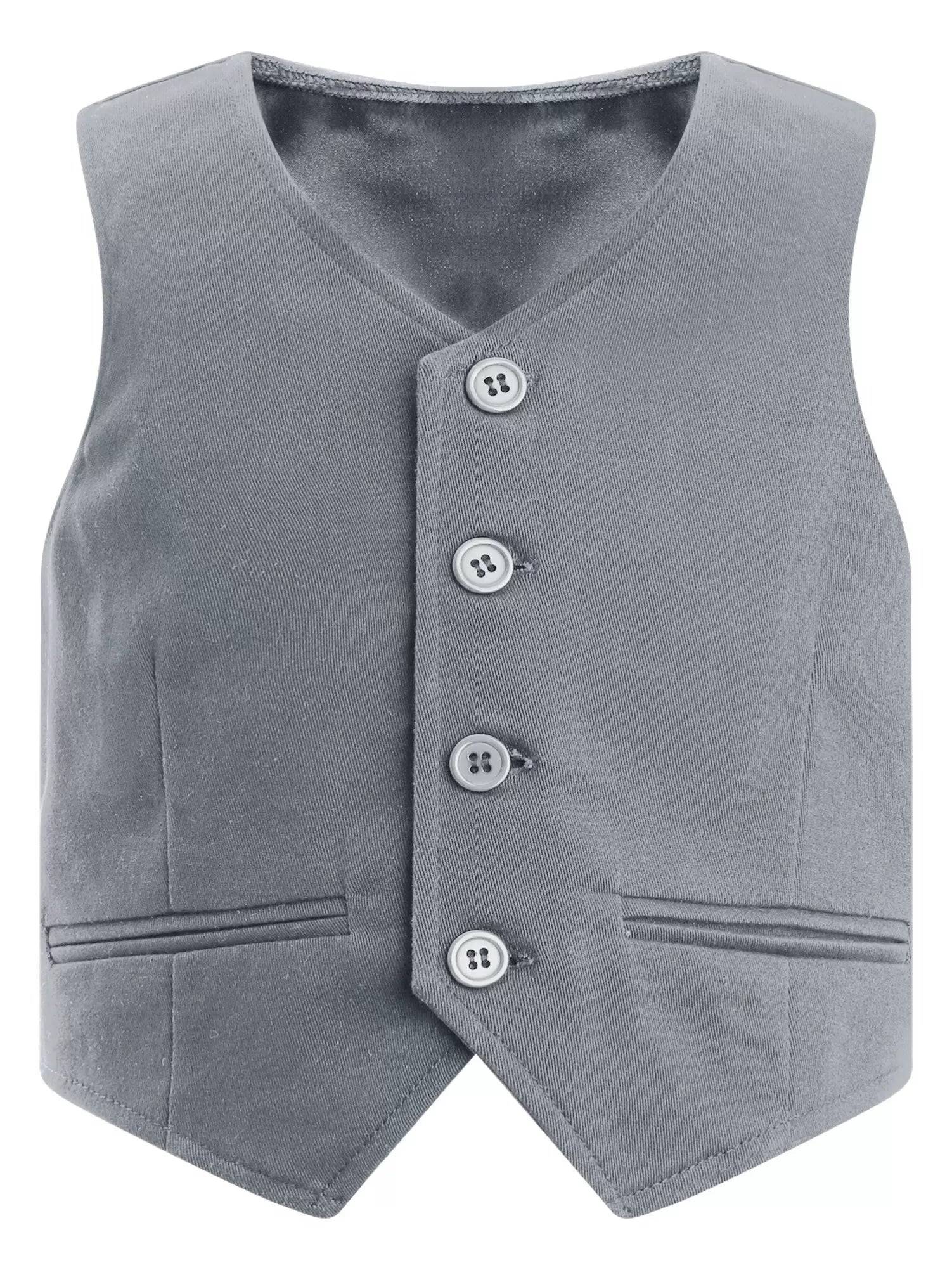 Kids Boys Solid Front Button Waistcoat Formal Vest