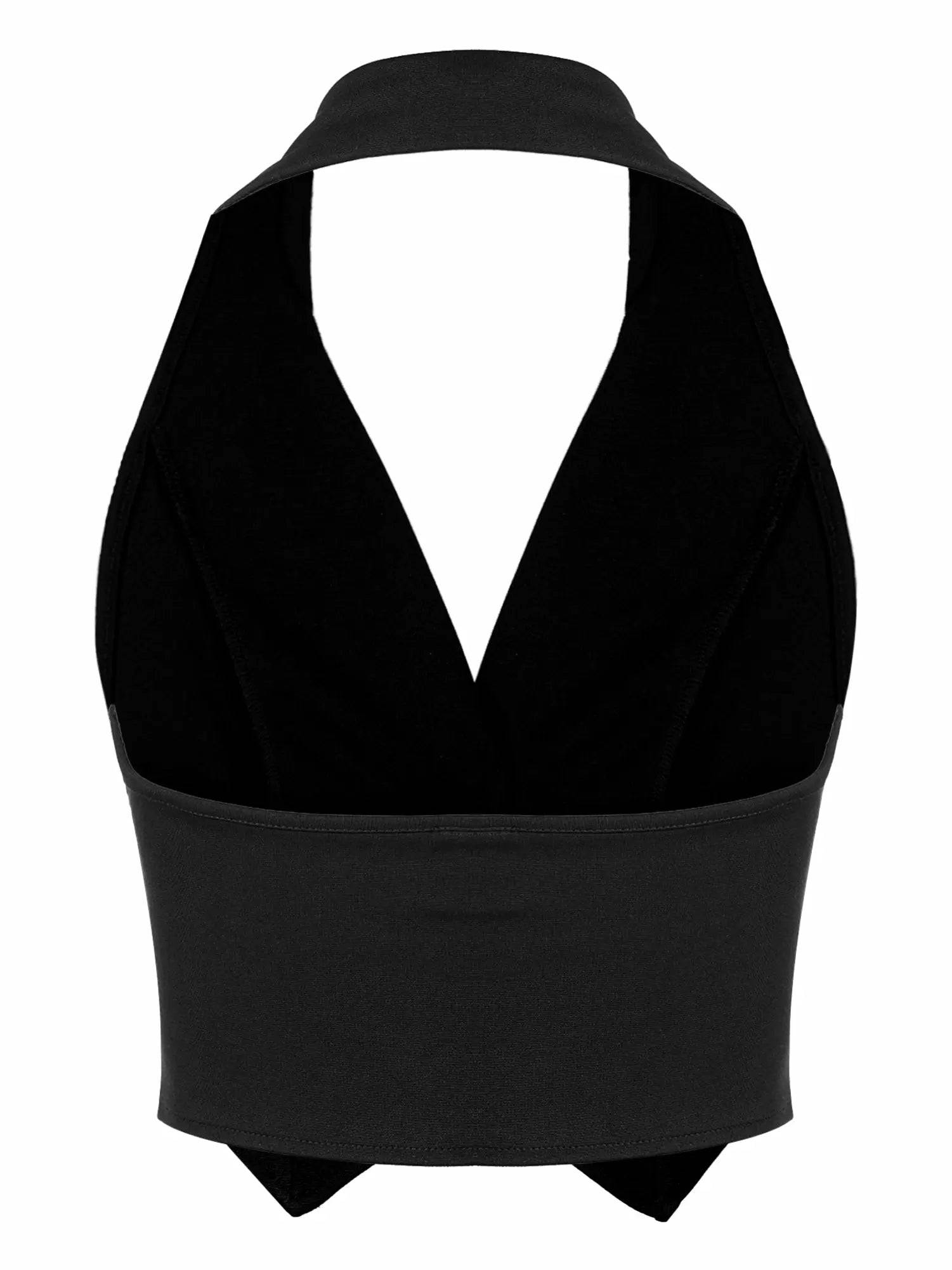 Women Halter Backless Front Button Vest Top
