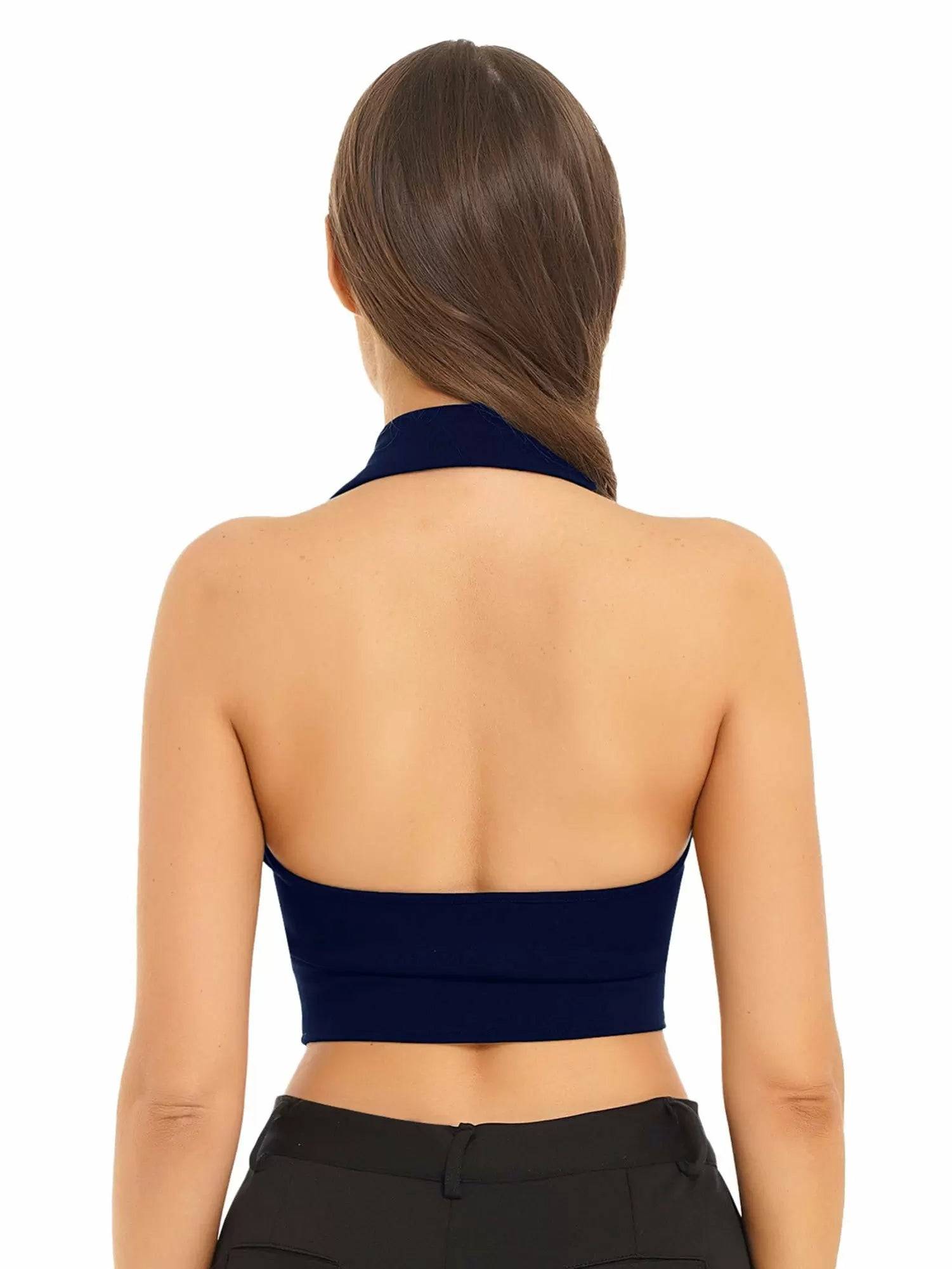 Women Halter Backless Front Button Vest Top