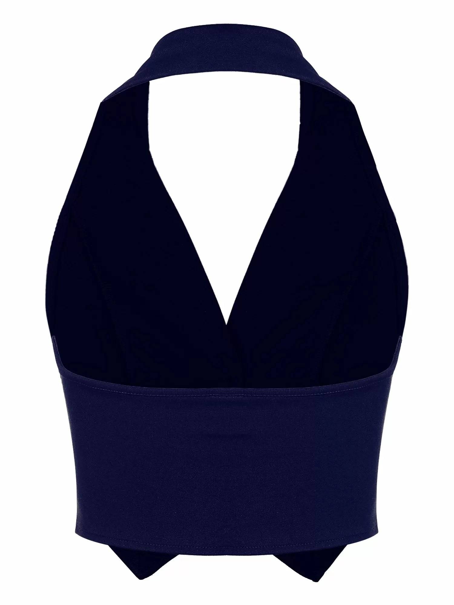 Women Halter Backless Front Button Vest Top