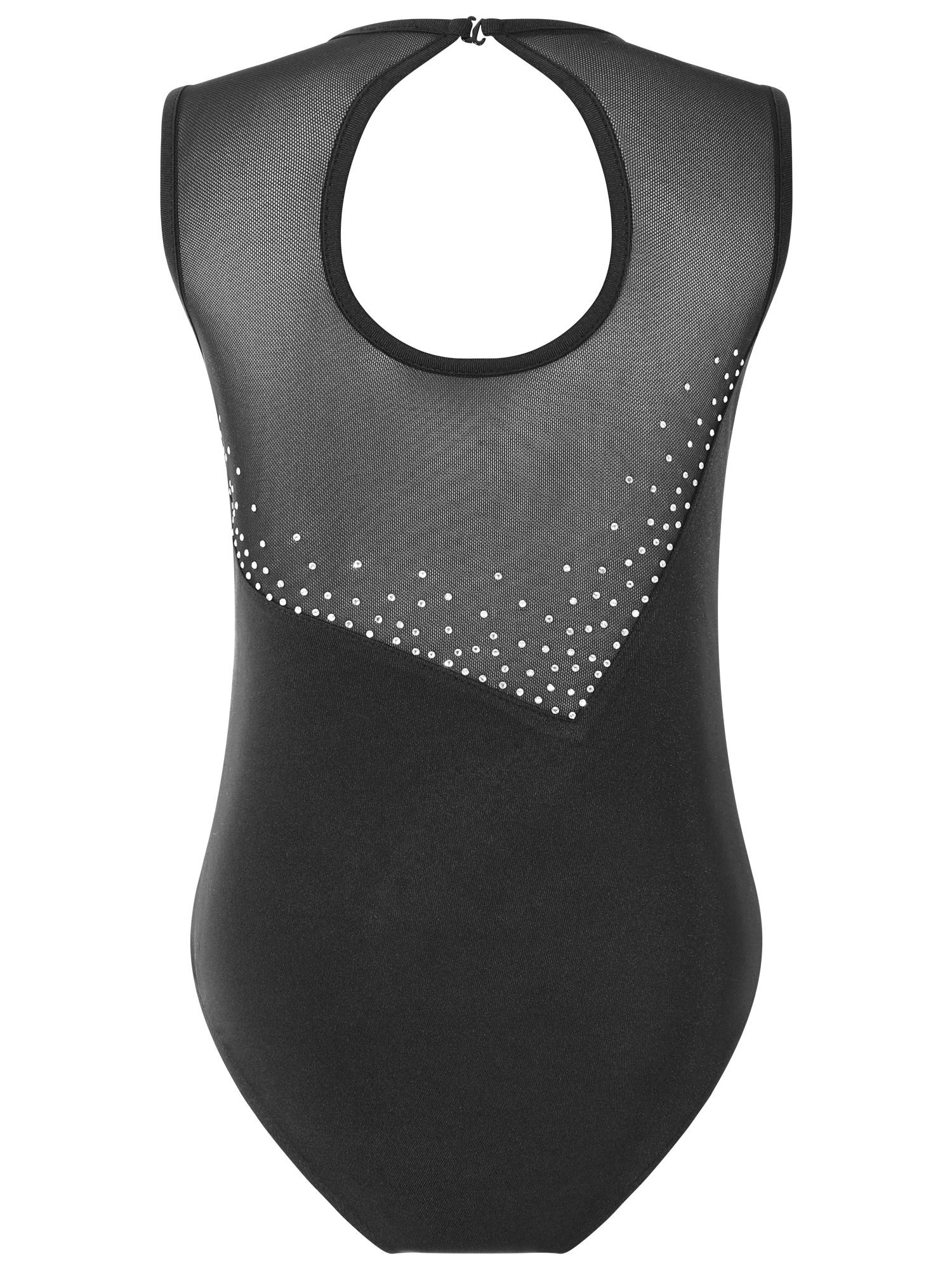 Kids Girls Sleeveless Shiny Rhinestone Skating Dance Leotard