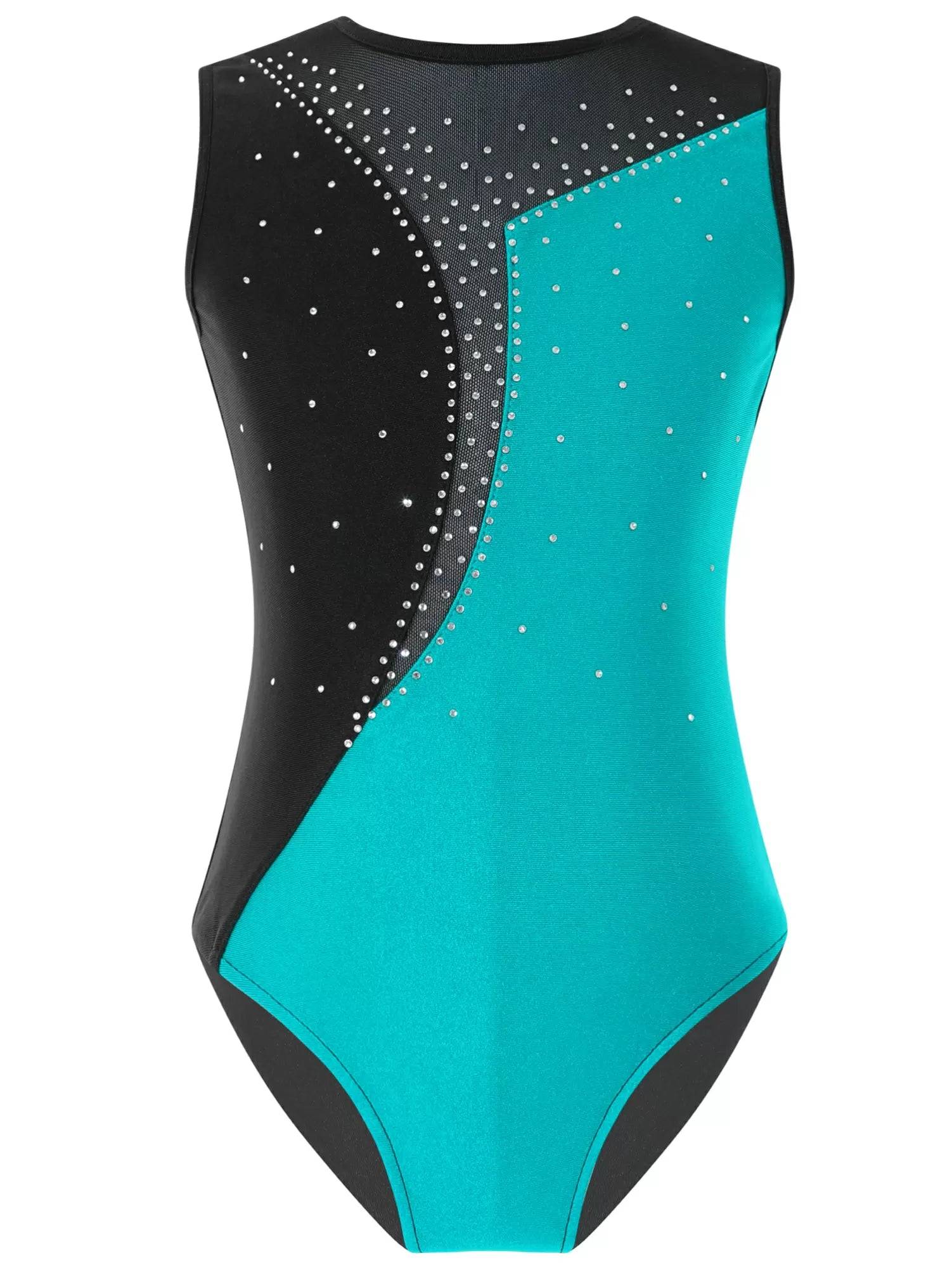 Kids Girls Sleeveless Shiny Rhinestone Skating Dance Leotard