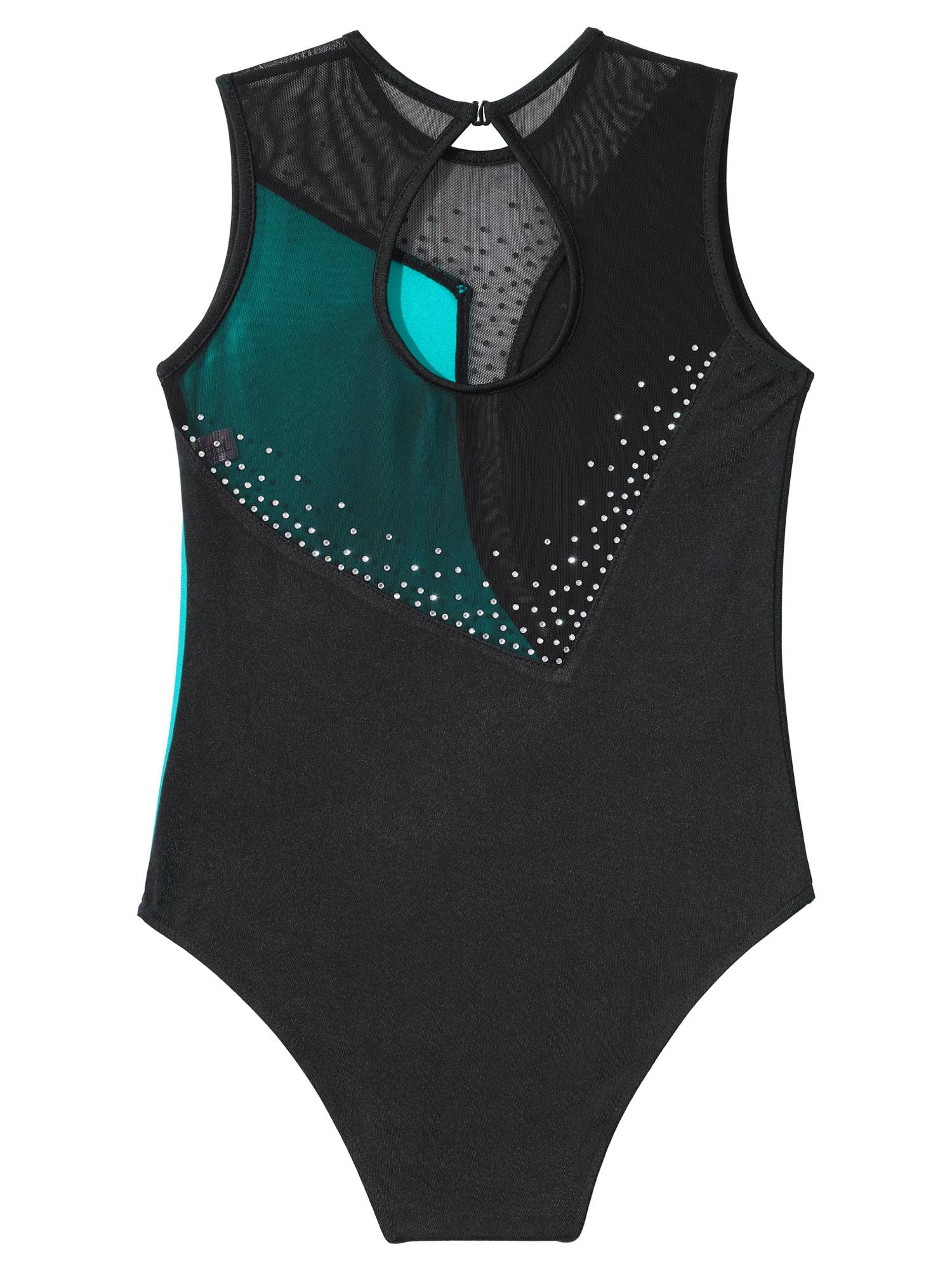 Kids Girls Sleeveless Shiny Rhinestone Skating Dance Leotard