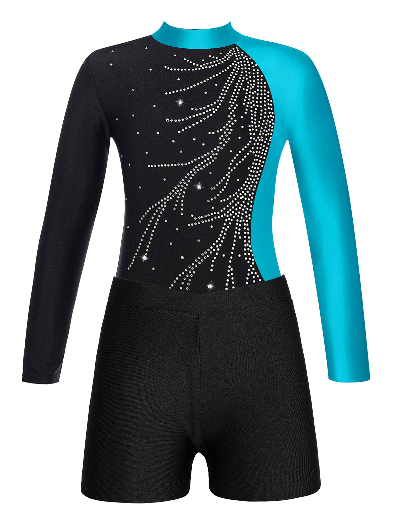 Kids Girls 2Pcs Long Sleeve Skating Leotard and Shorts Set