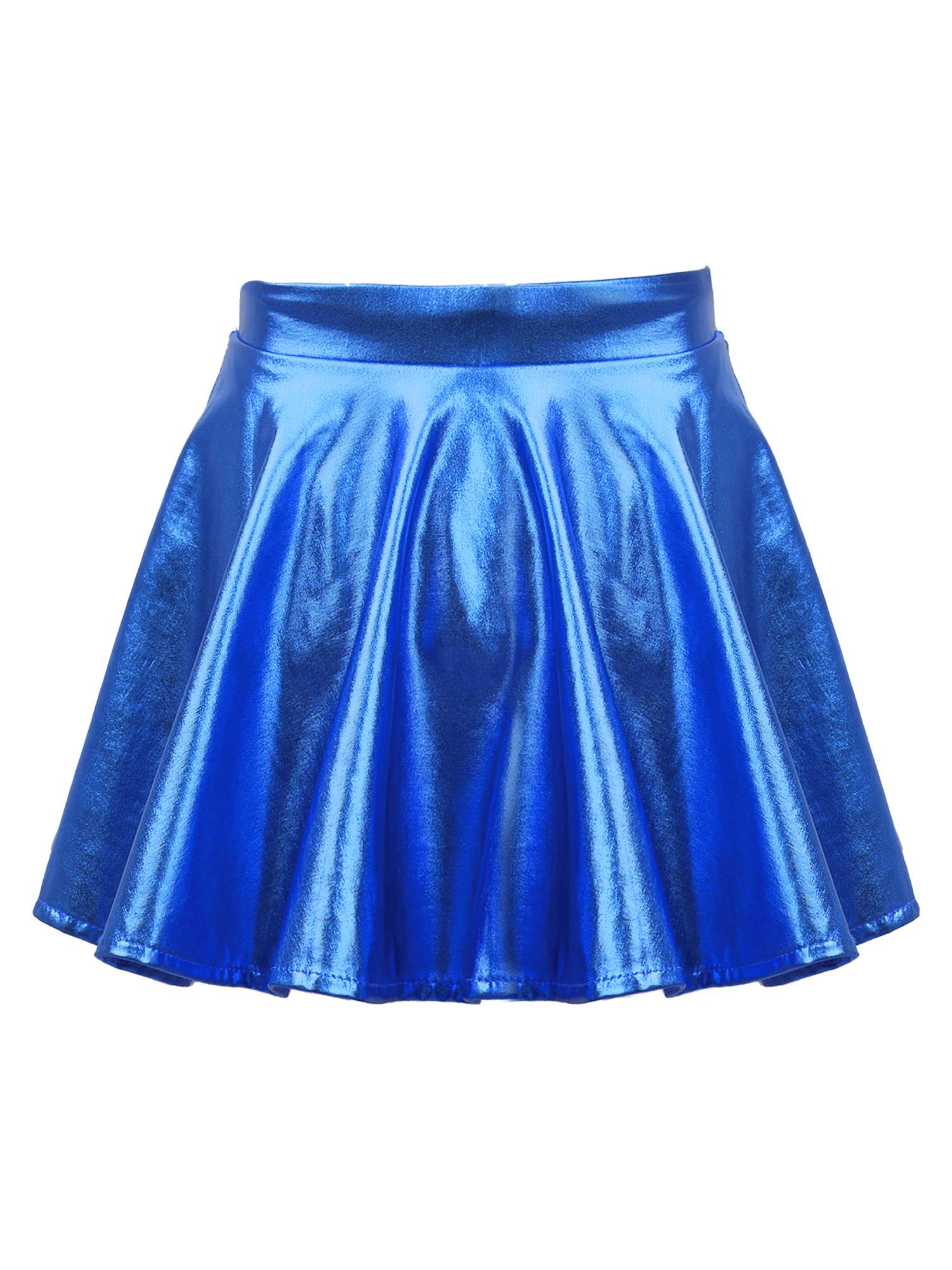 Kids Girls Glossy Metallic Pleated A-Line Skirt Jazz Dance Skirt