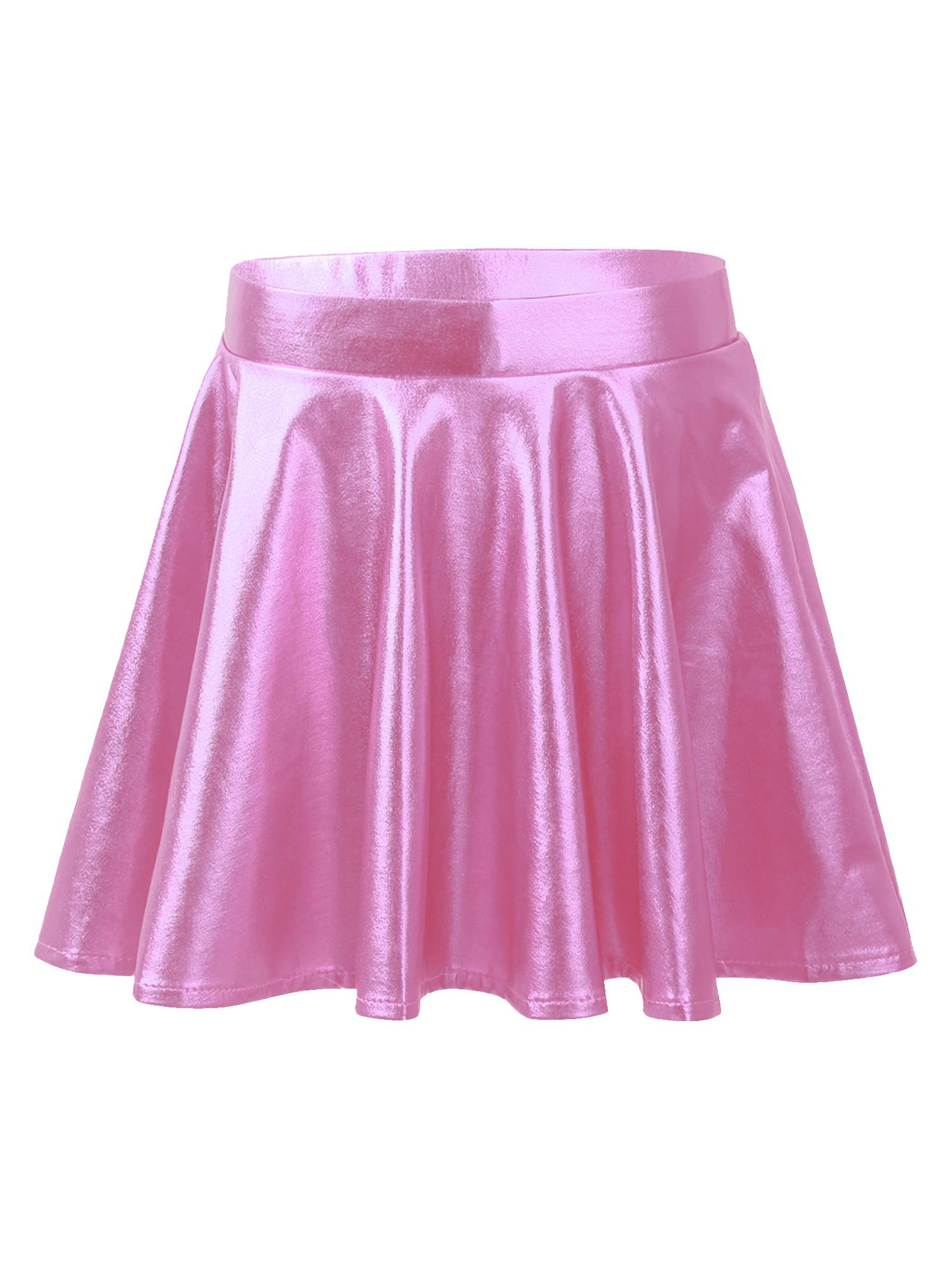 Kids Girls Glossy Metallic Pleated A-Line Skirt Jazz Dance Skirt