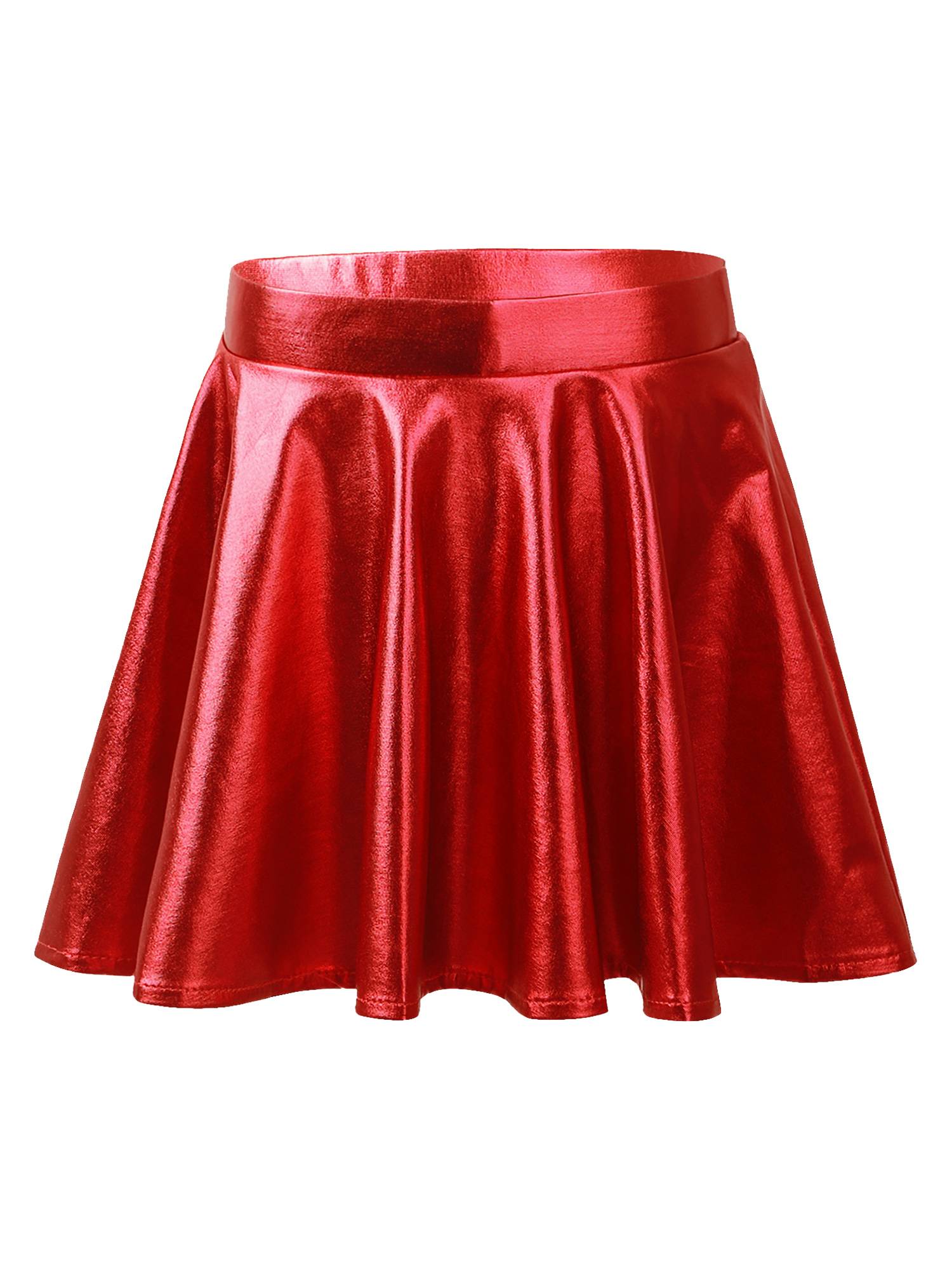 Kids Girls Glossy Metallic Pleated A-Line Skirt Jazz Dance Skirt