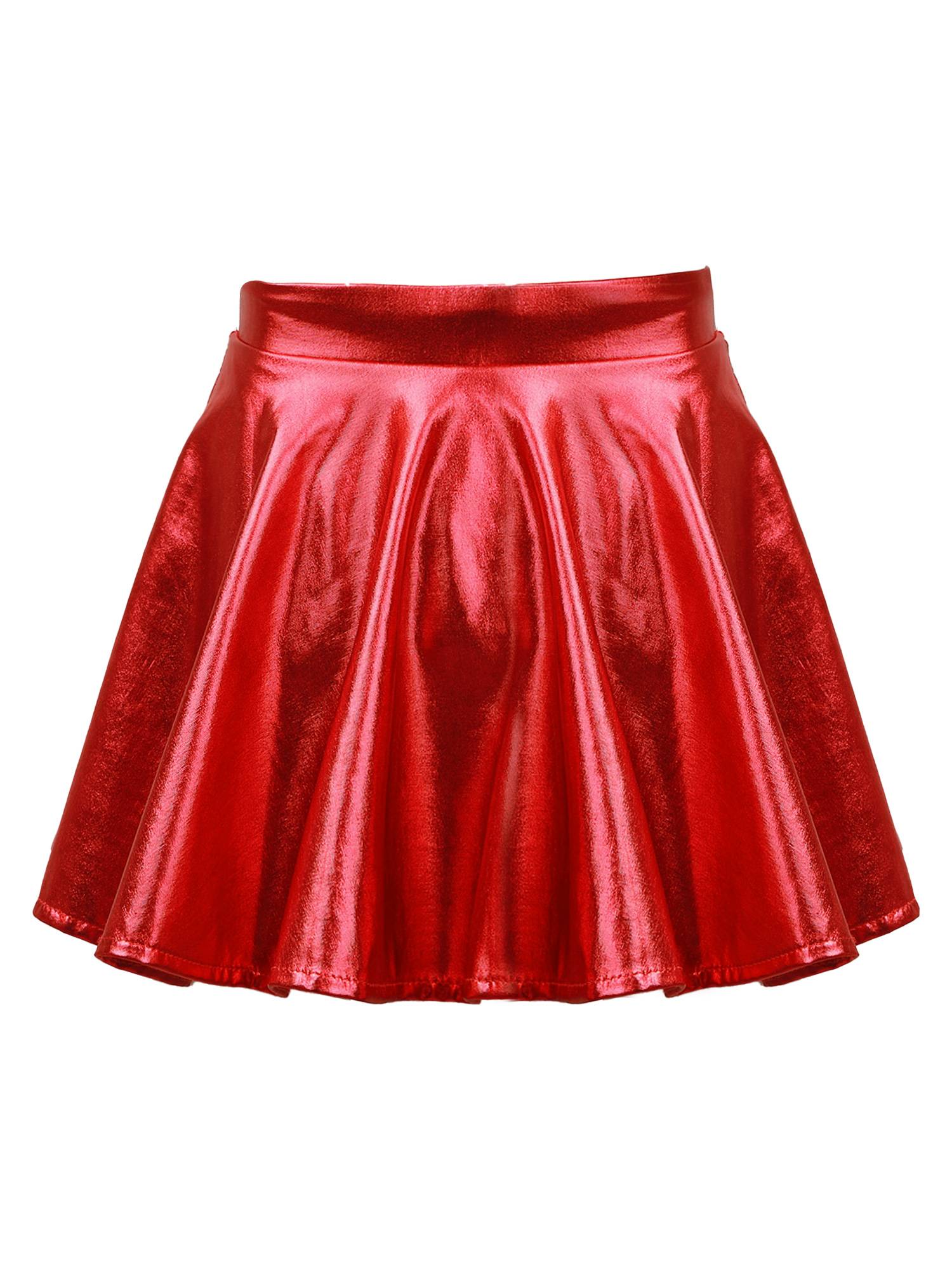 Kids Girls Glossy Metallic Pleated A-Line Skirt Jazz Dance Skirt