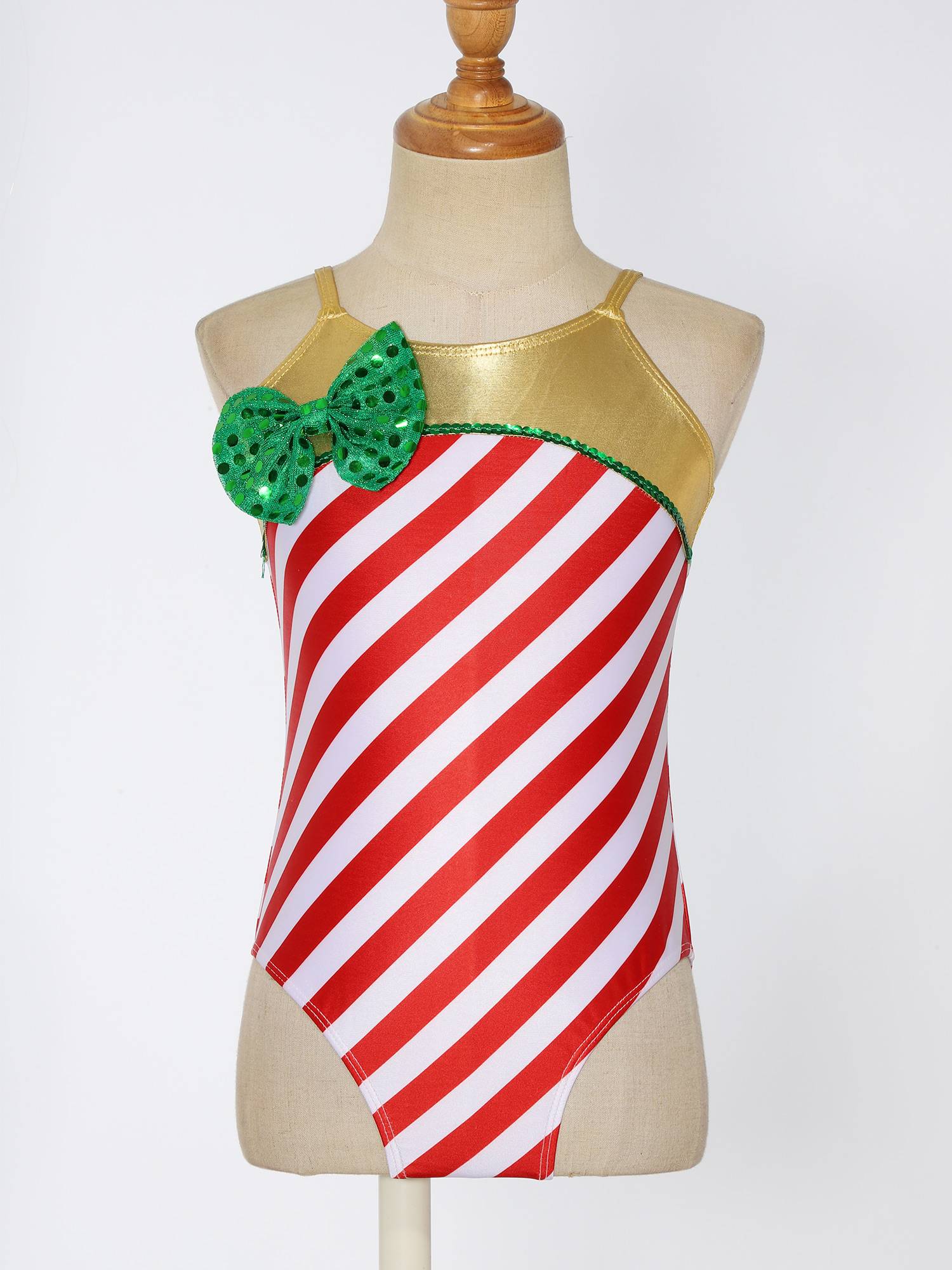 Kids Girls Christmas Straps Stripes Sequins Bowknot Bodysuit
