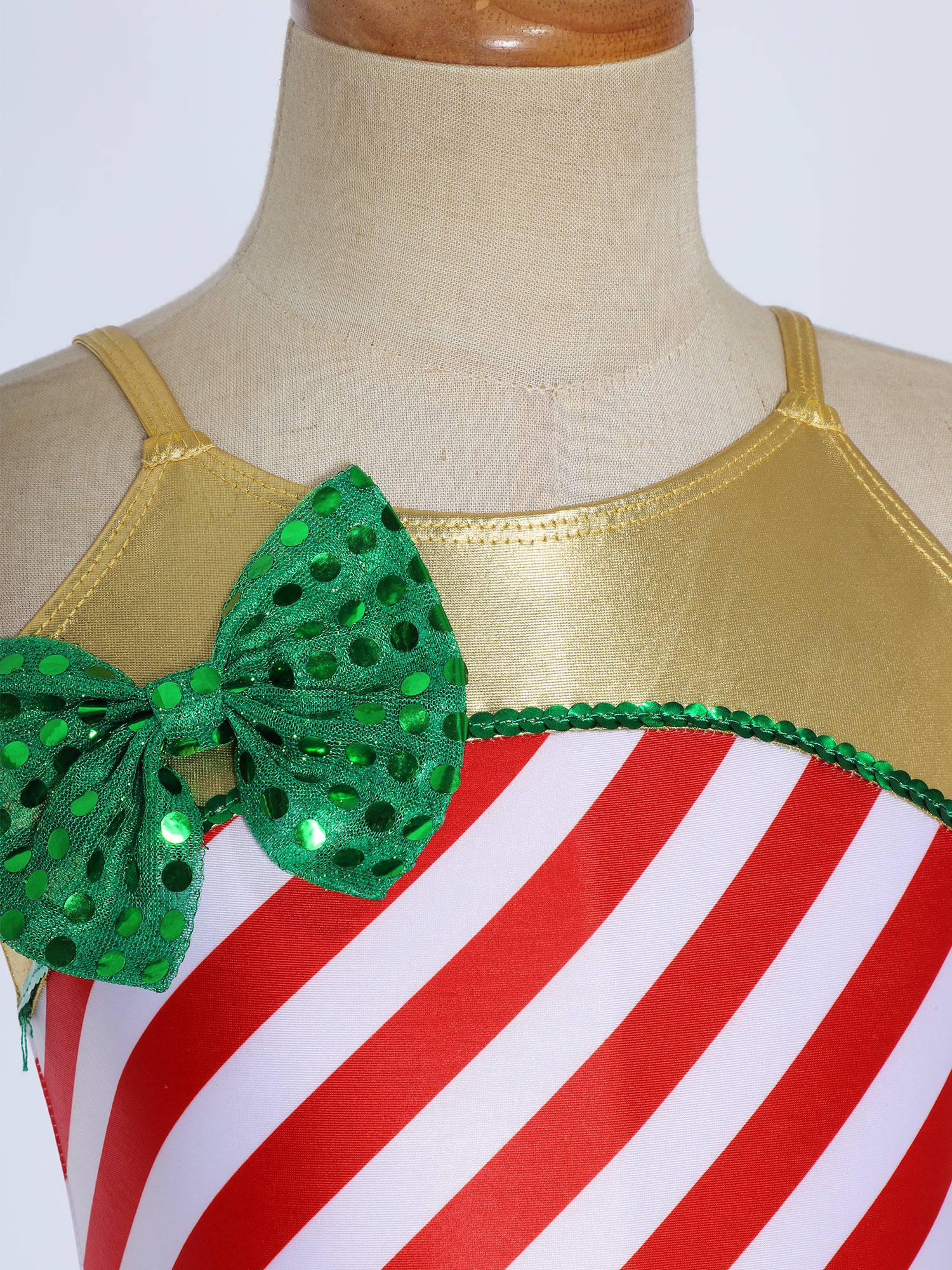 Kids Girls Christmas Straps Stripes Sequins Bowknot Bodysuit