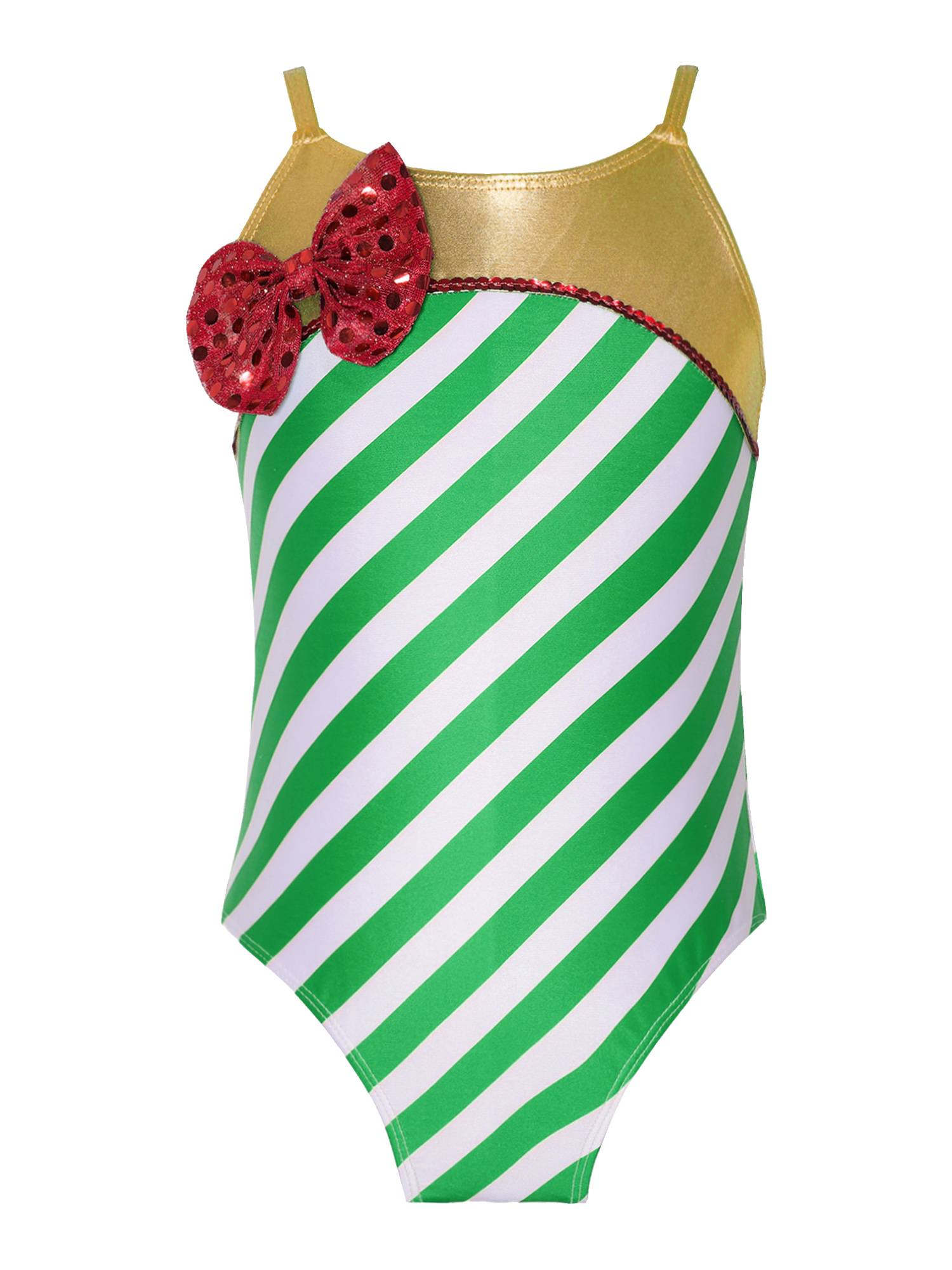 Kids Girls Christmas Straps Stripes Sequins Bowknot Bodysuit