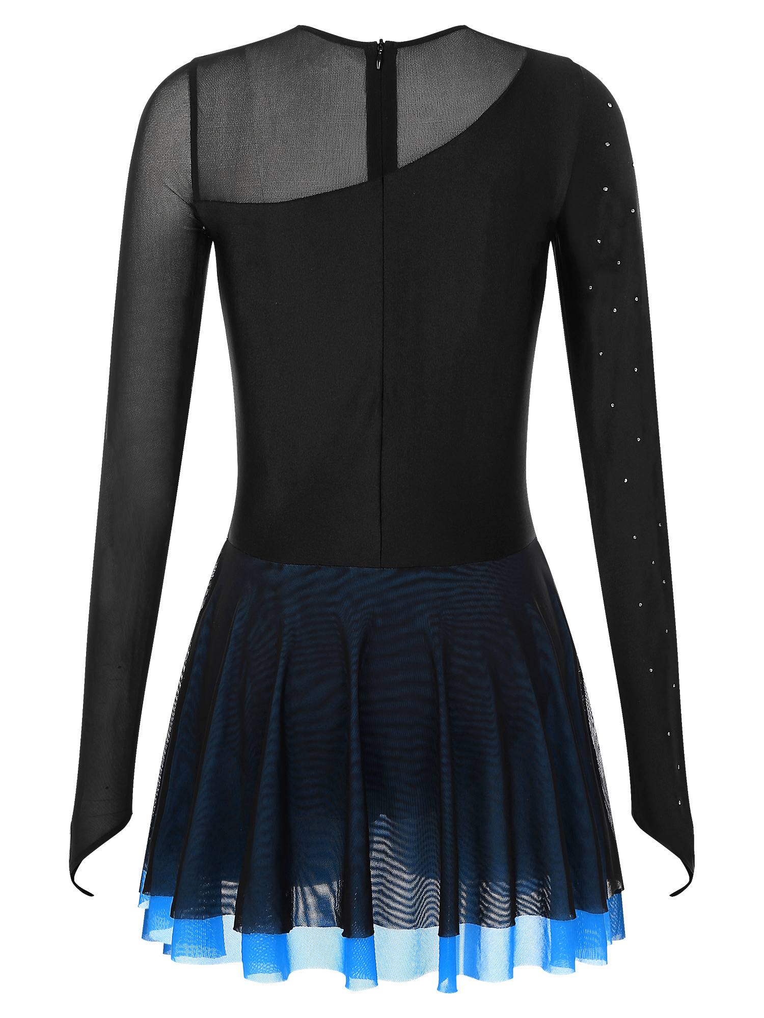 Women Glitter Rhinestone Long Sleeve Skating Dress