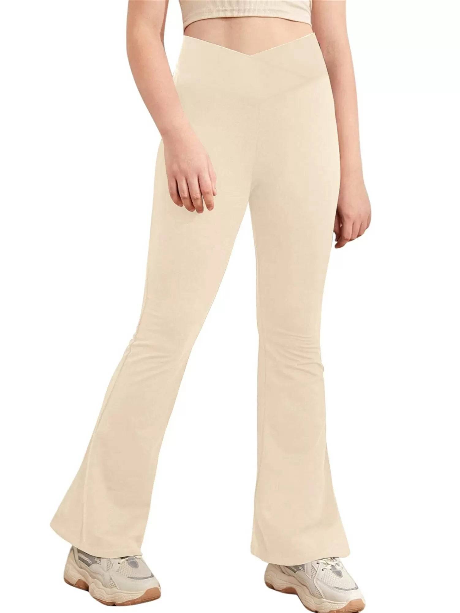 Kids Girls V-Shaped Waistband Flared Yoga Pants