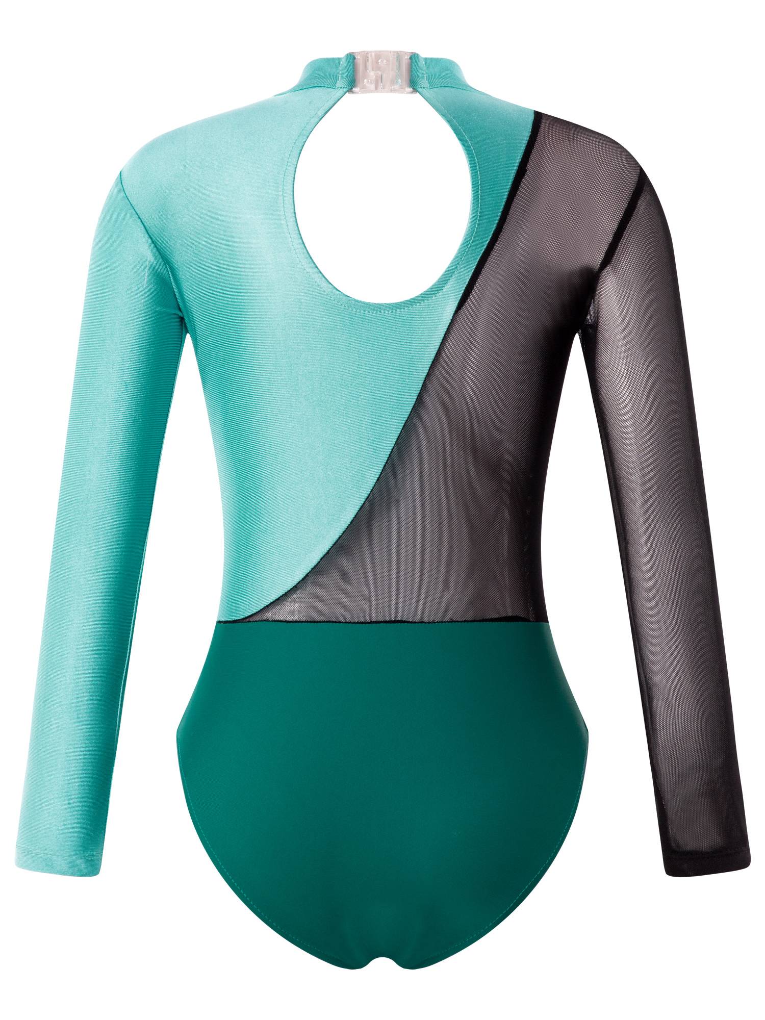 Kids Girls Long Sleeve Hollow Back Figure Skating Leotard