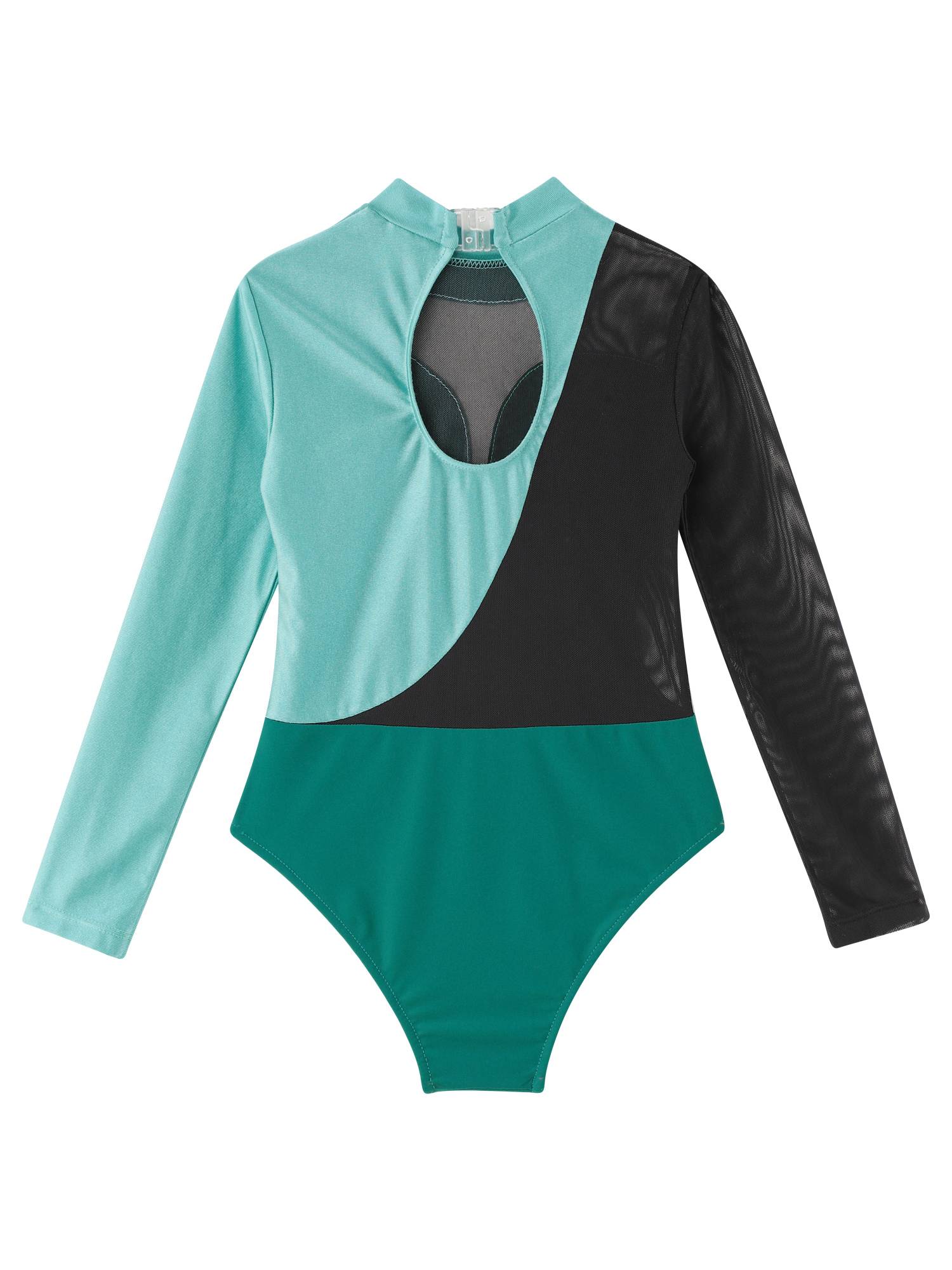 Kids Girls Long Sleeve Hollow Back Figure Skating Leotard