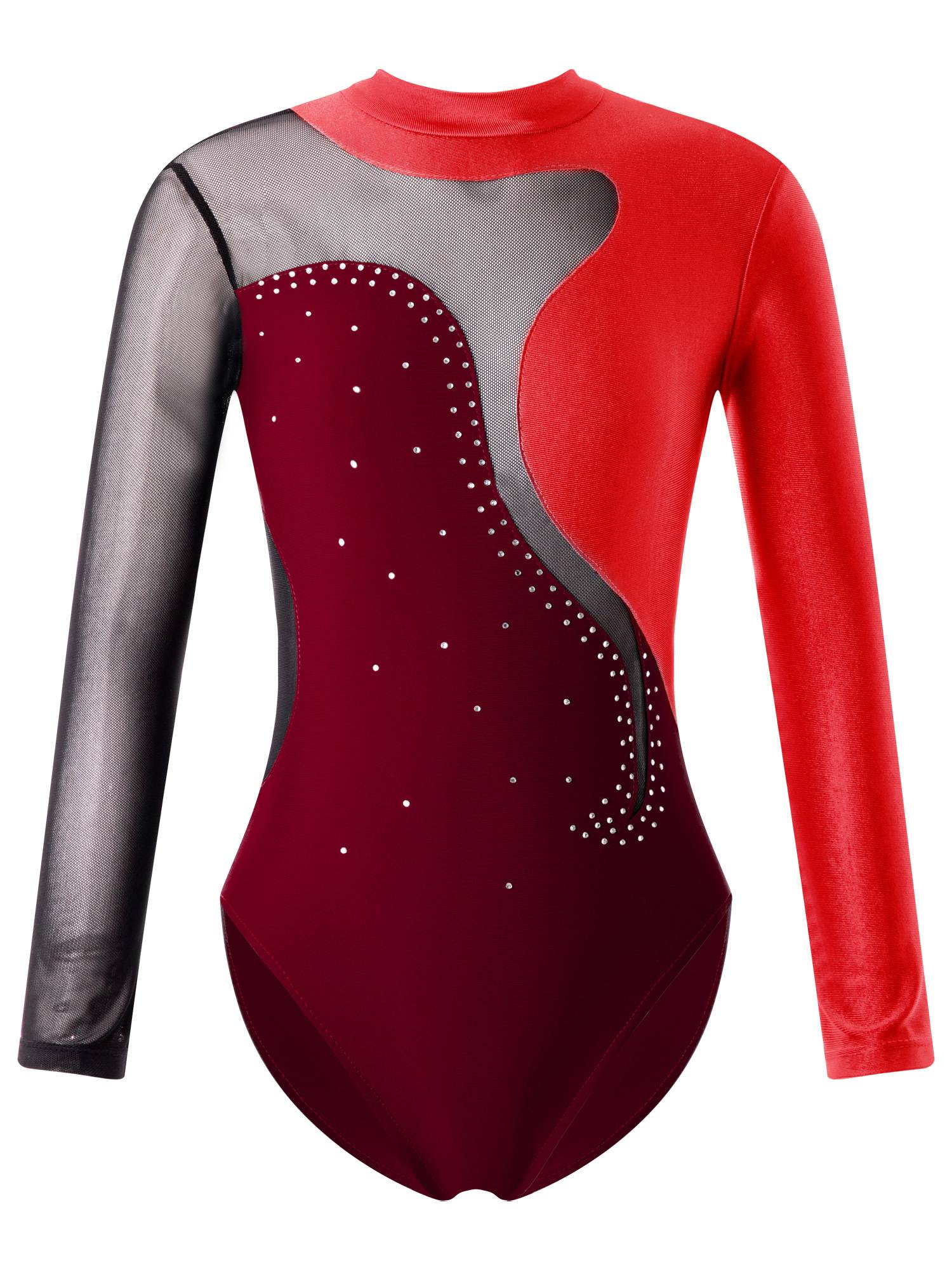 Kids Girls Long Sleeve Hollow Back Figure Skating Leotard