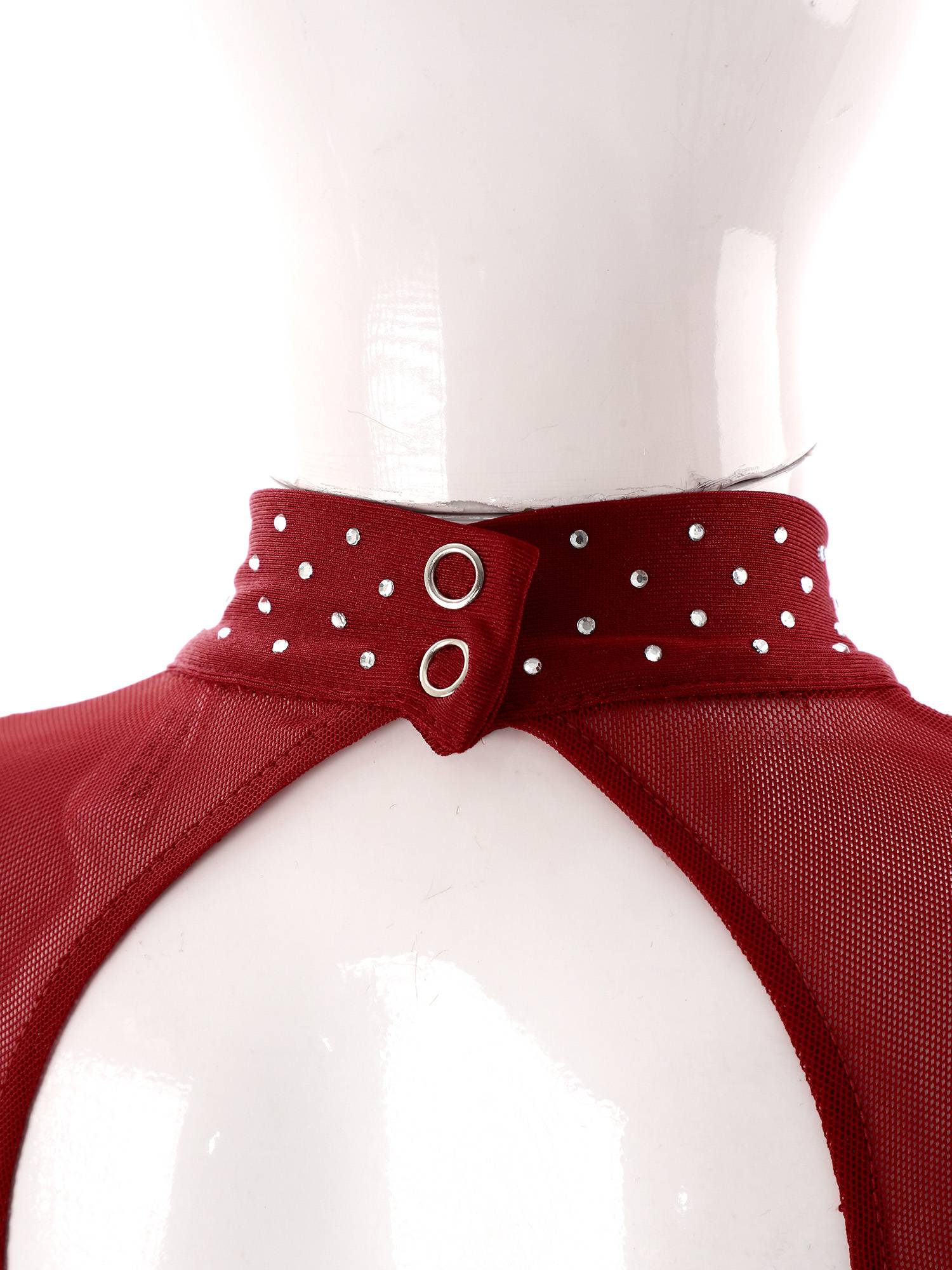 Kids Girls Rhinestone Long Sleeve Jumpsuit Hollow Back Skating Unitard