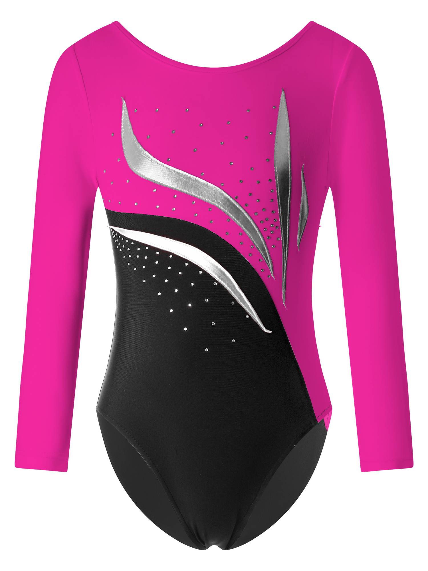 Kids Girls Long Sleeve Shiny Rhinestone Gymnastics Leotard