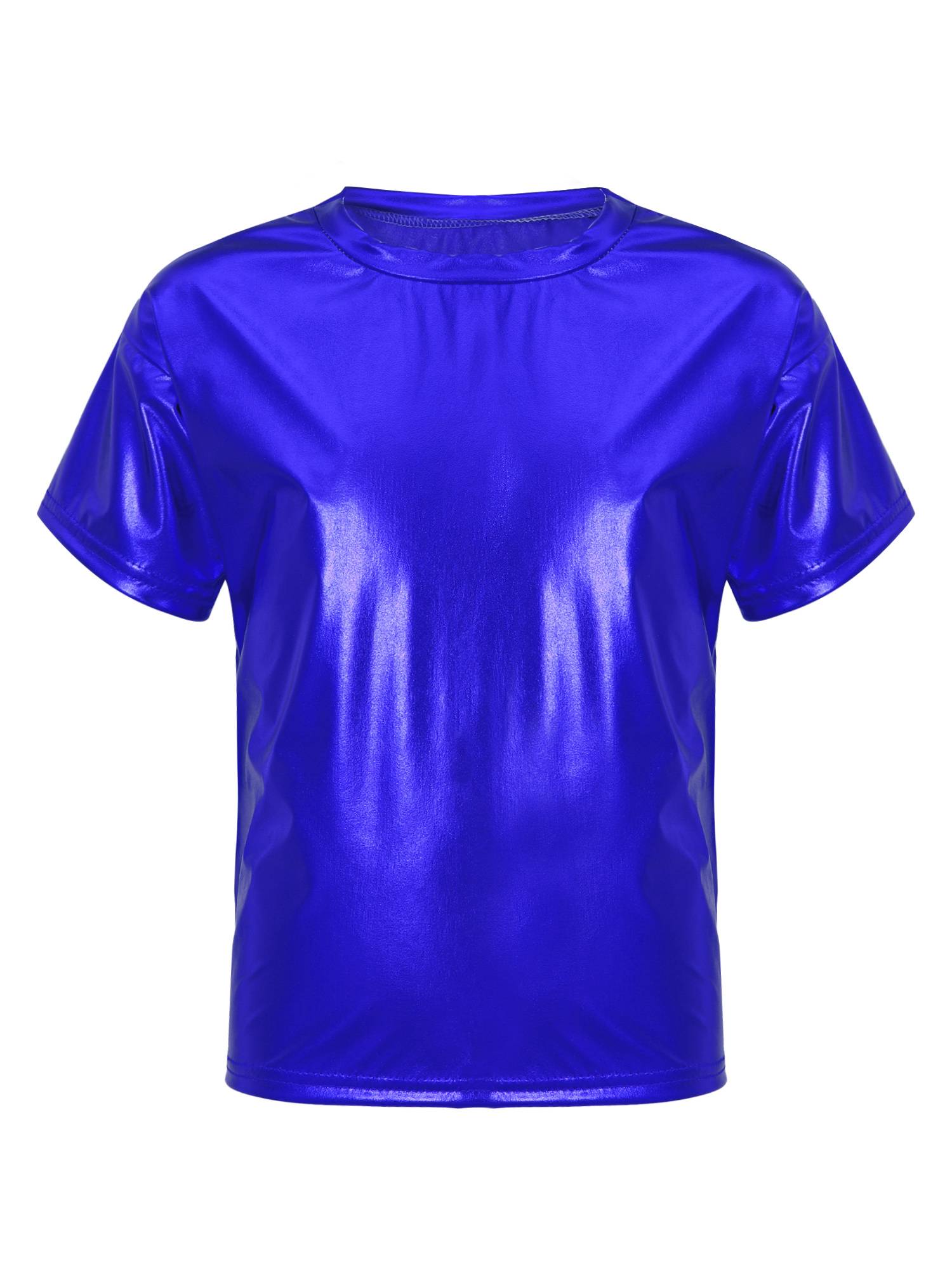 Girls/Boys Metallic Shiny Short Sleeve Round Neck Dance T-shirt