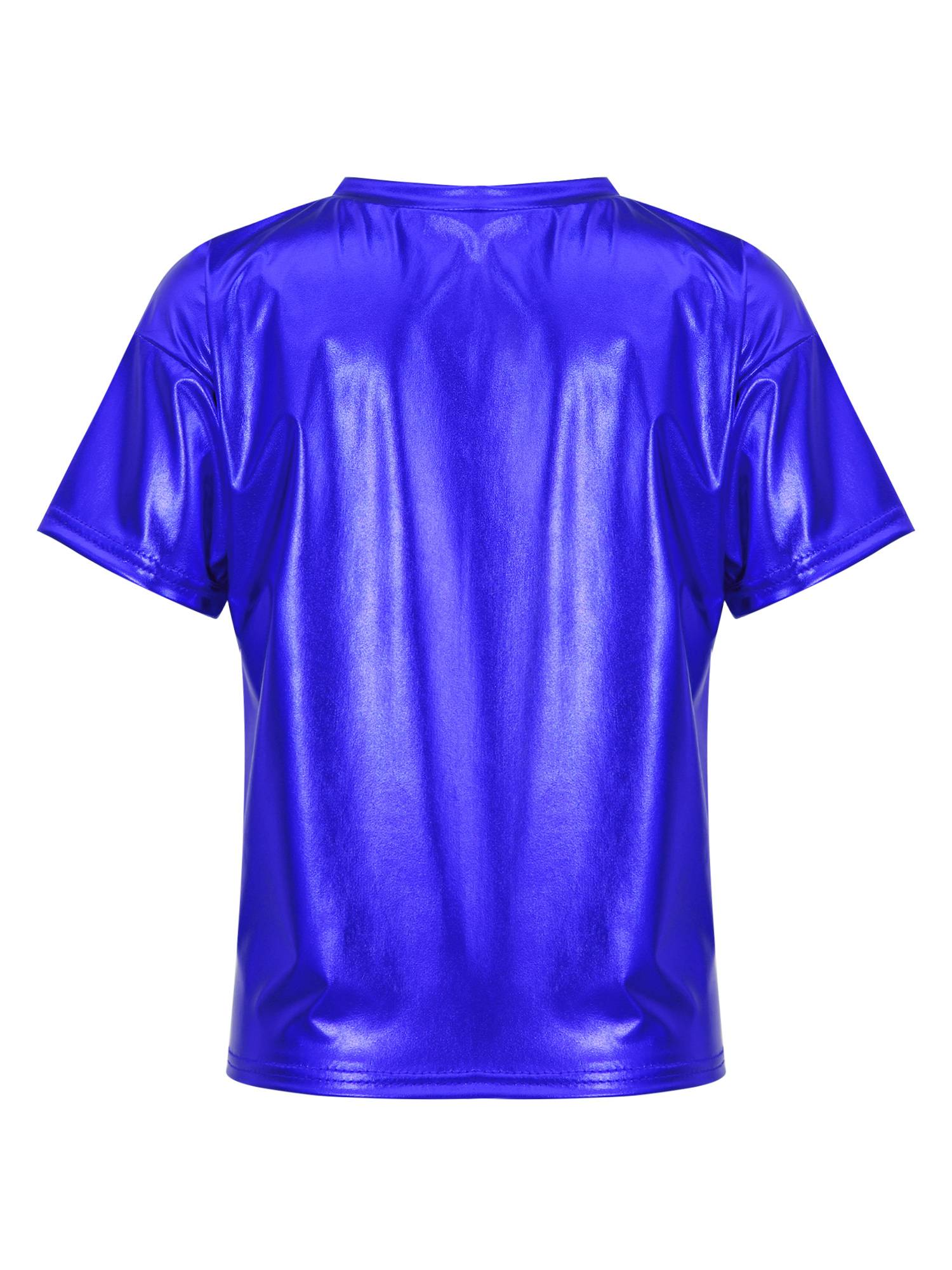 Girls/Boys Metallic Shiny Short Sleeve Round Neck Dance T-shirt