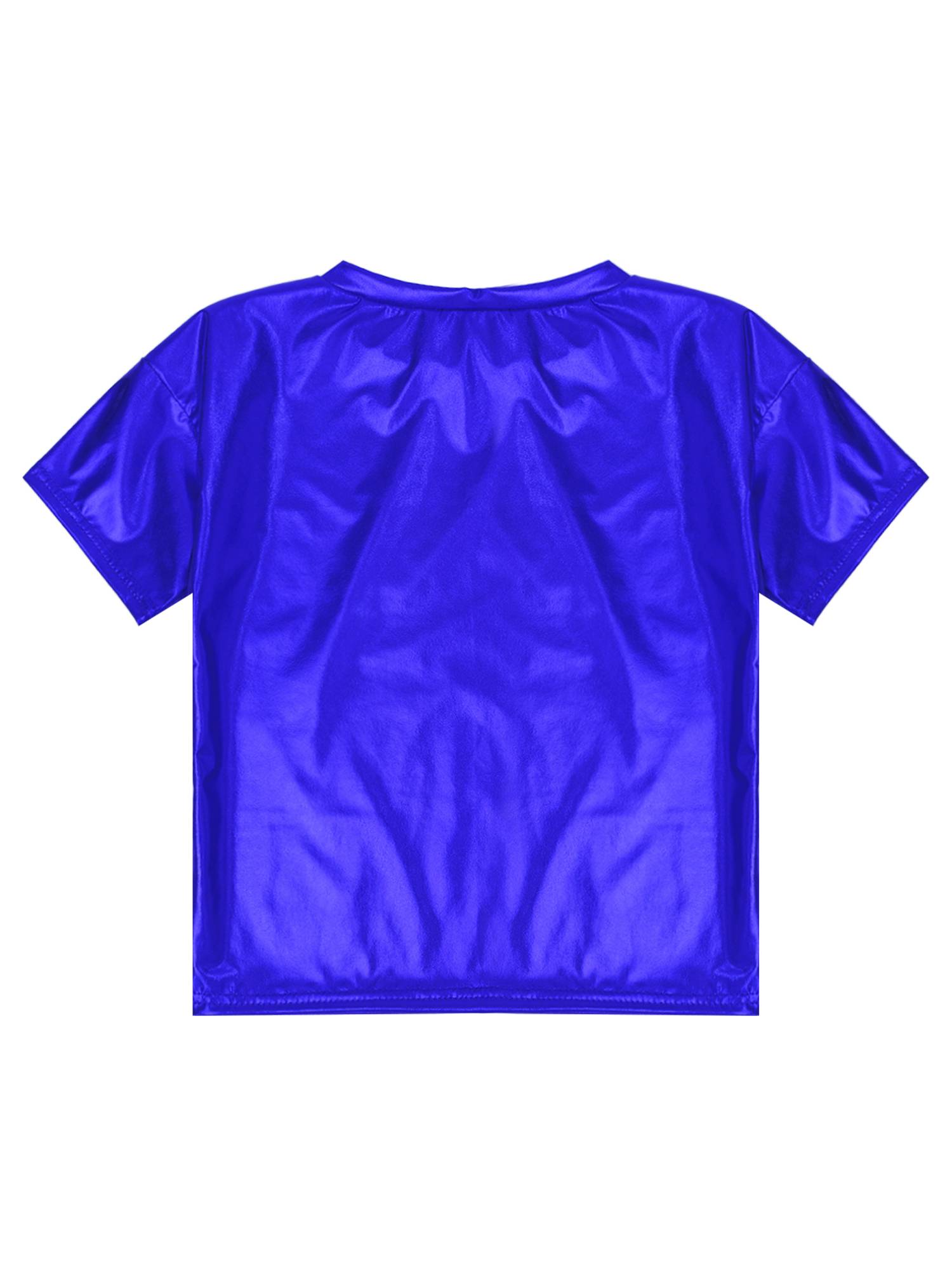 Girls/Boys Metallic Shiny Short Sleeve Round Neck Dance T-shirt