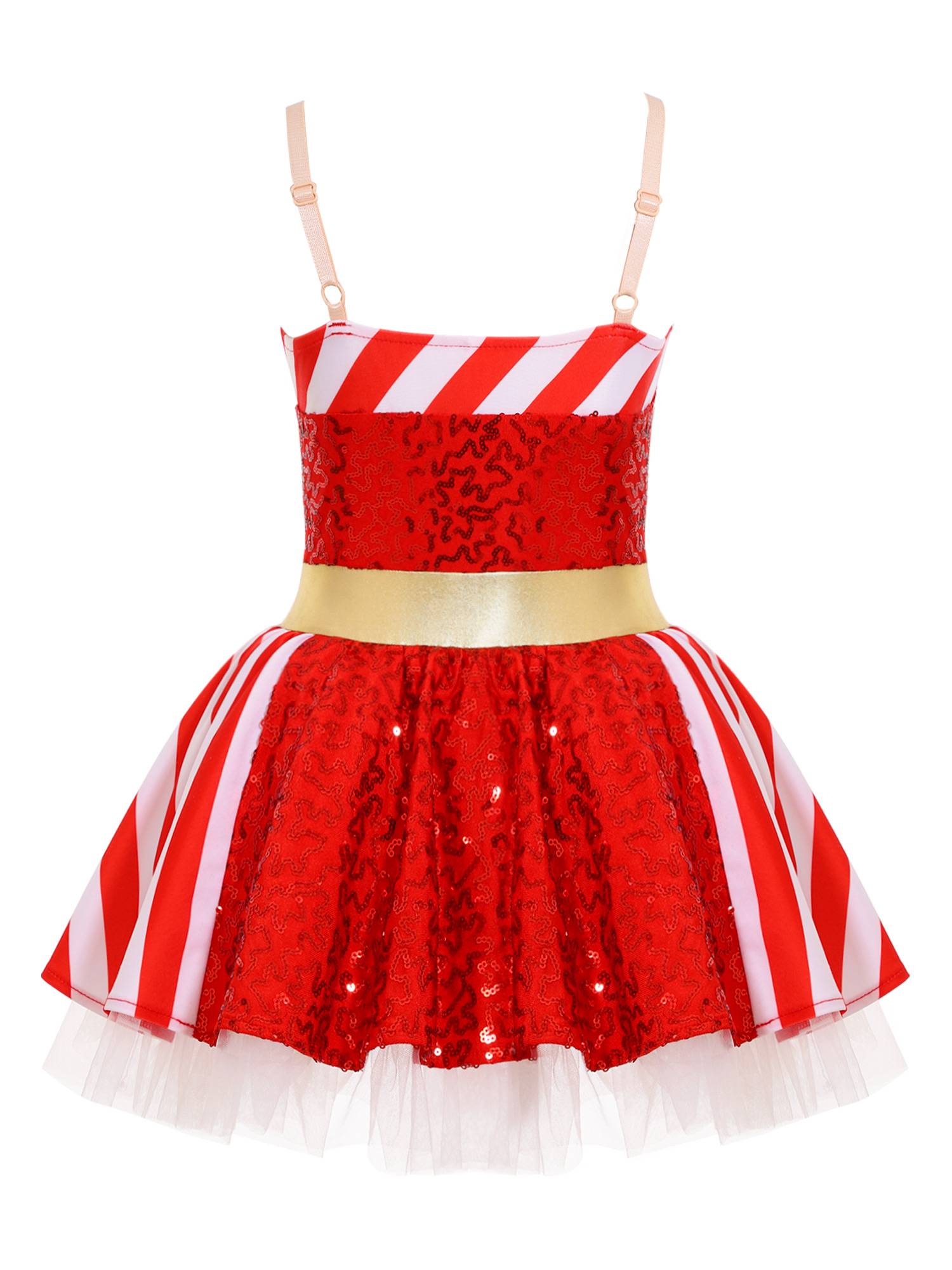 Kids Girls Christmas Striped Sequin Straps Tutu Dress